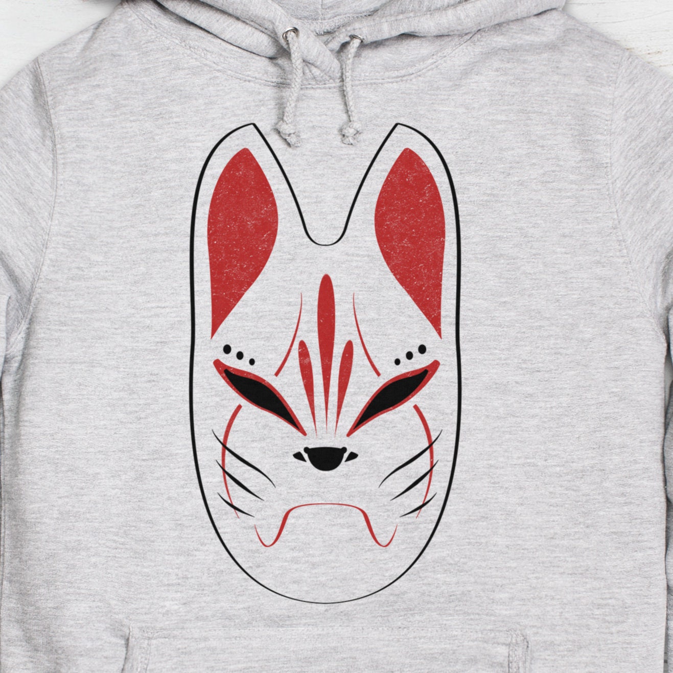 Kitsune Hoodie Japanese Fox Mask Inari Shinto Japan Tokyo Anime Manga Kawaii Cute Harajuku Womens Girls Printed Hooded Top Jumper Sweatshirt