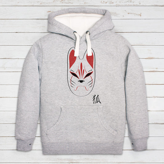 Kitsune Hoodie Japanese Fox Mask Ghost Calligraphy Traditional Art Horror Anime Manga Streetwear Womens Mens Sweatshirt Printed Hooded Top