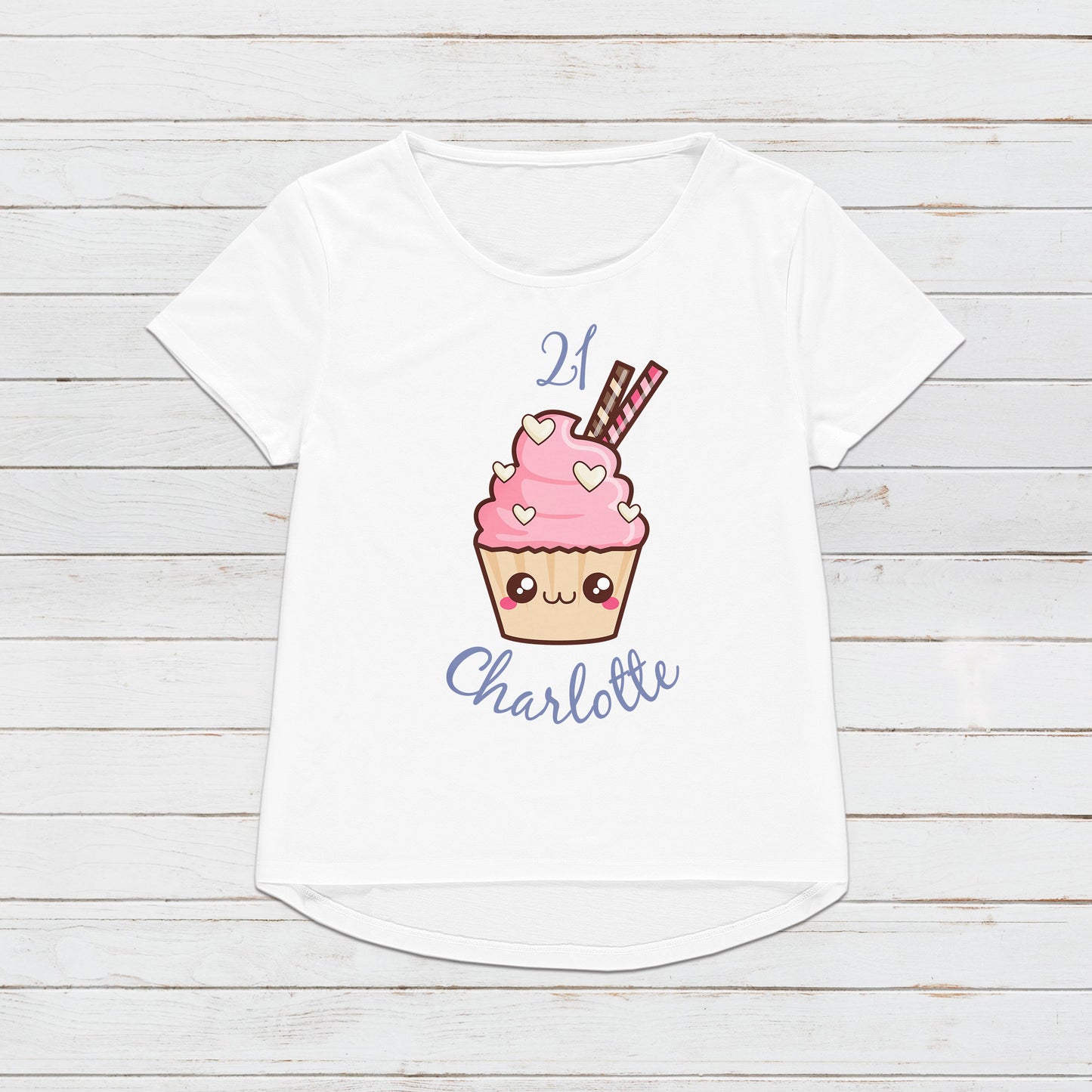 Birthday Custom Name Cupcake T Shirt Kawaii Cute Birthday Cake Personalised Your Message Text Anime Manga Men's Women's Graphic Printed Tee