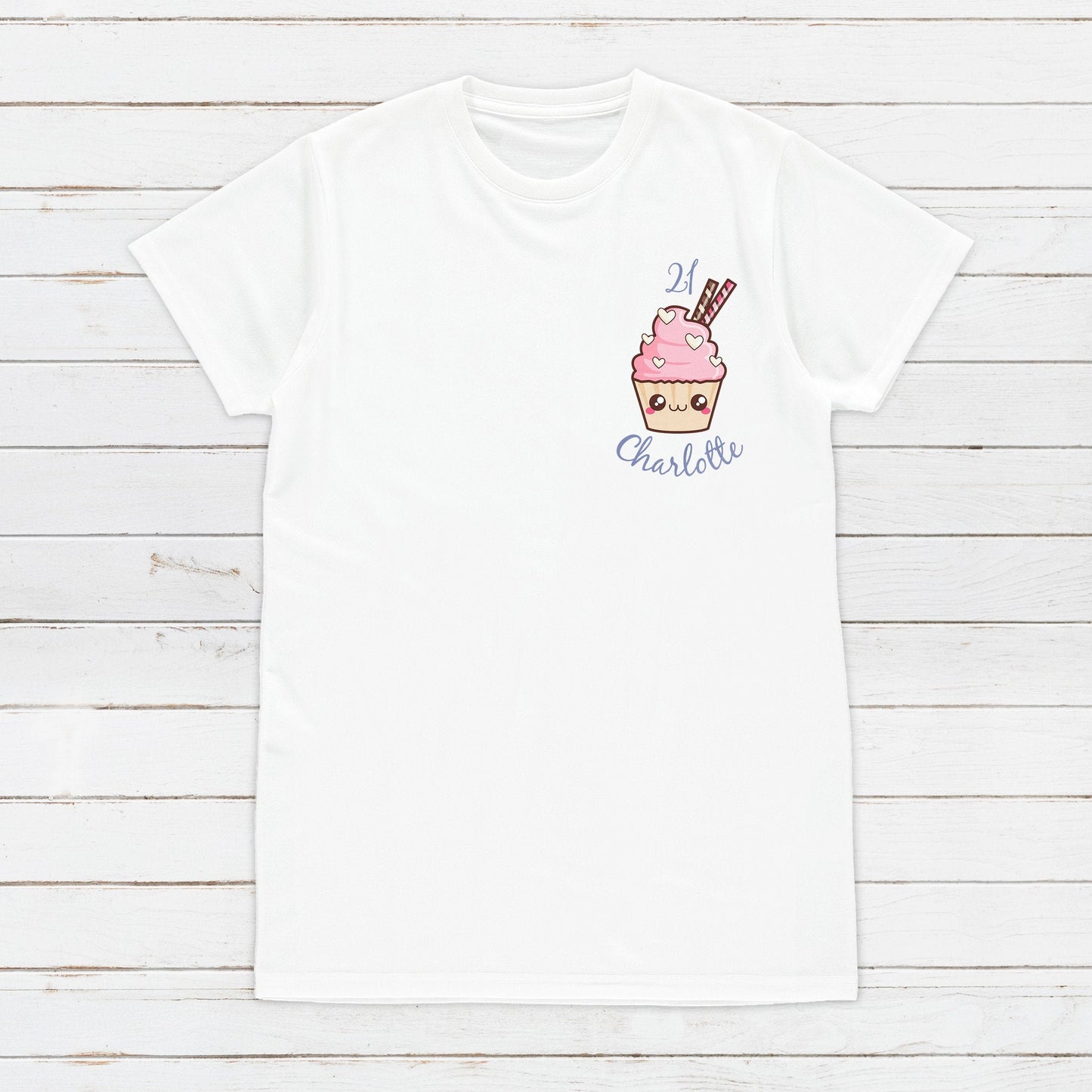 Birthday Custom Name Cupcake T Shirt Kawaii Cute Pocket Print Personalised Your Message Text Anime Manga Men's Women's Graphic Printed Tee