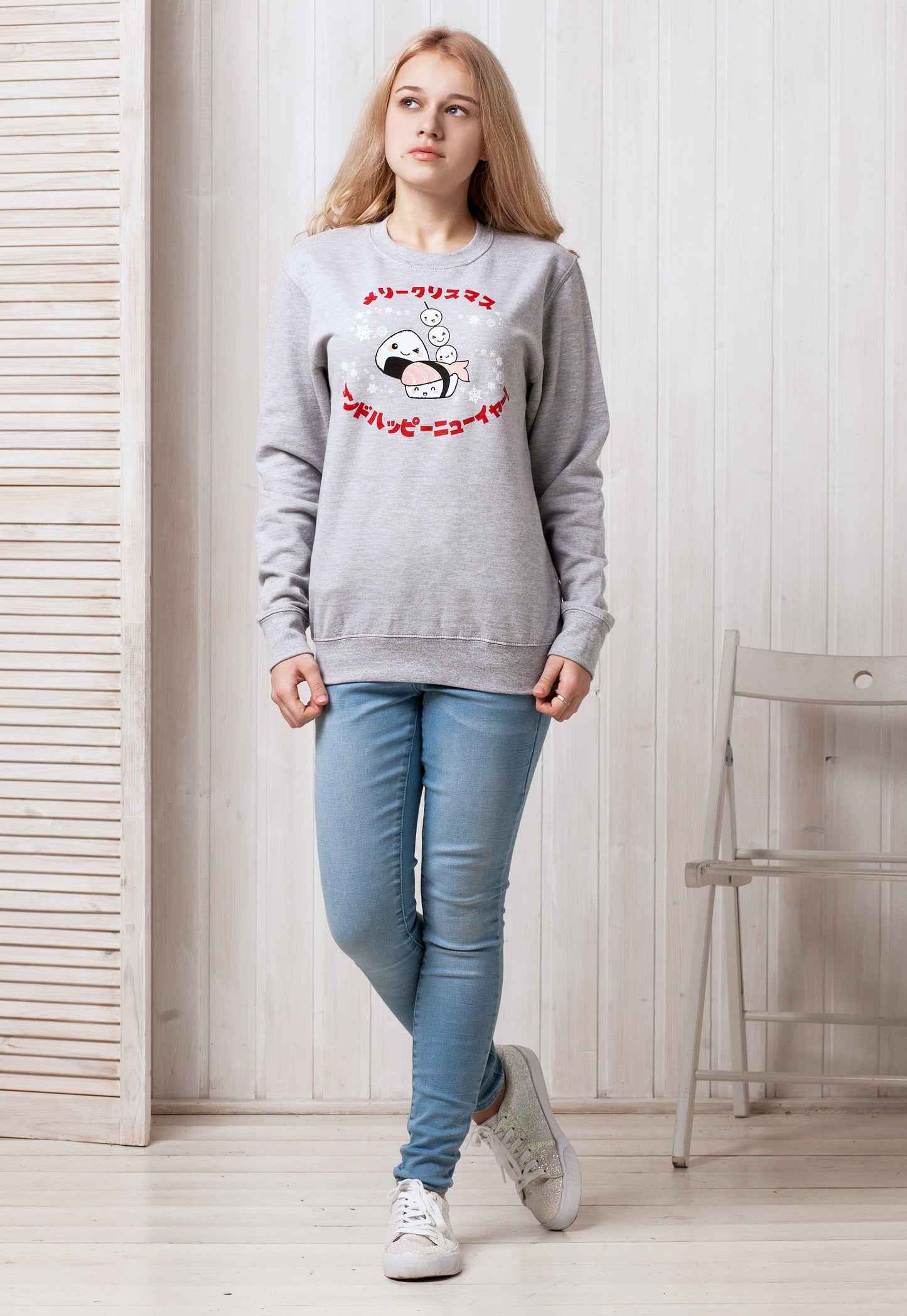Japanese Sweatshirt Kawaii Sushi Christmas Party Japan Anime Manga Holiday Xmas Printed Mens Womens Jumper Long Sleeve Top Sweater Pullover