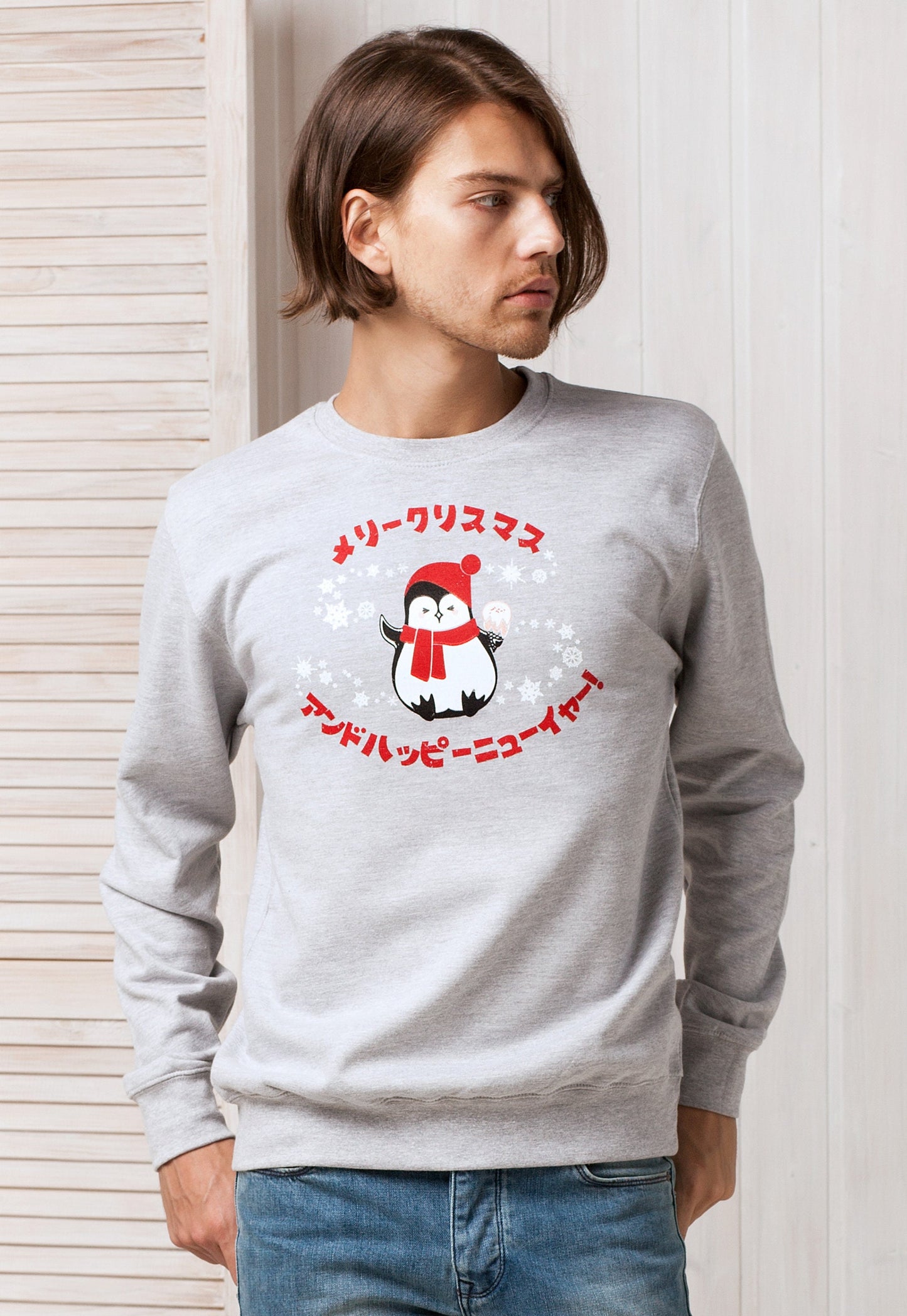 Japanese Christmas Sweatshirt Kawaii Penguin Japan Anime Manga Holiday Xmas Printed Mens Womens Aesthetic Jumper Long Sleeve Top Cute Gift