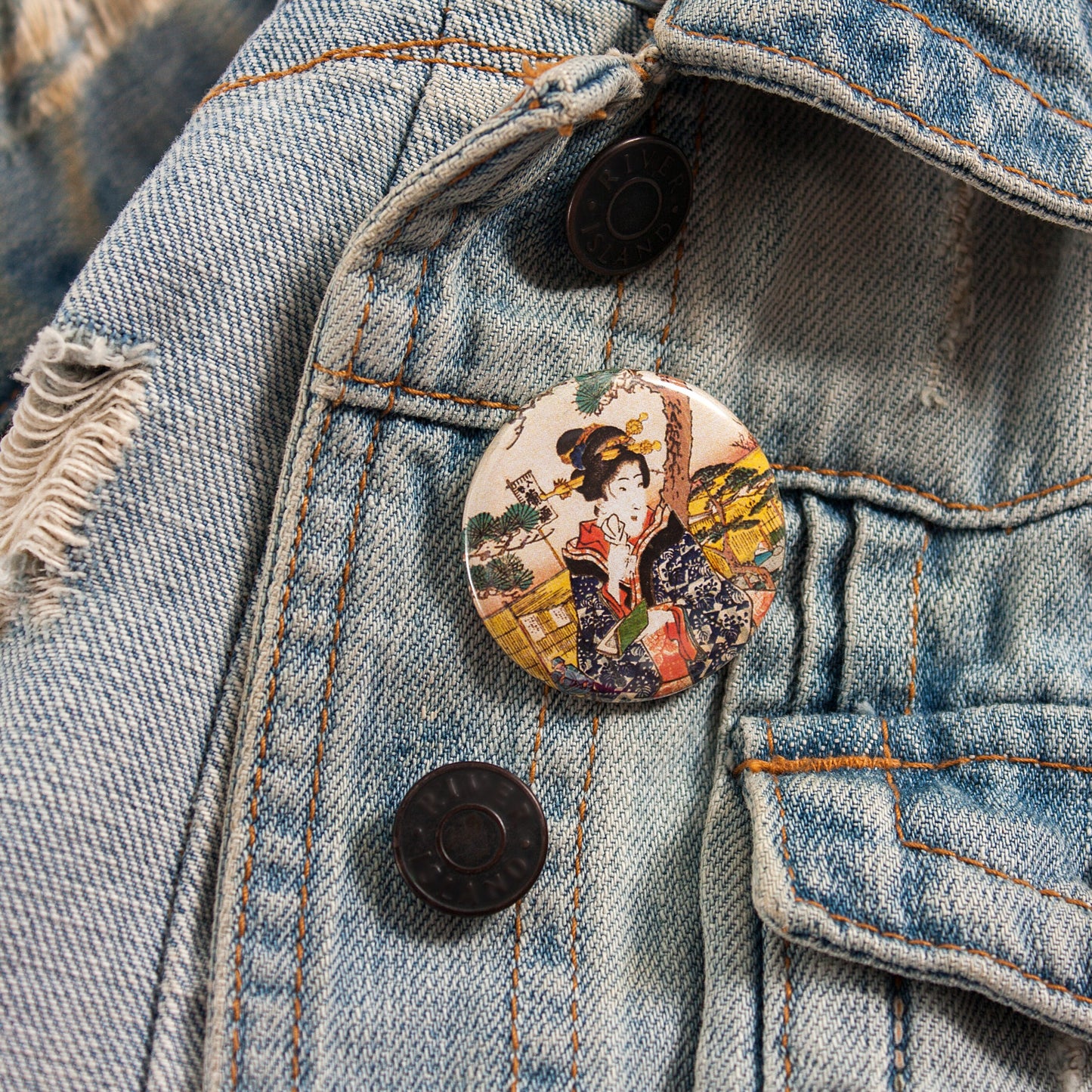 Japanese Badges Ukiyo-e Art Woodblock Print Aesthetic Pin Button Badge Gift Set Geisha Tattoo Kanagawa Wave Maiko Cherry Blossom Pastel Goth