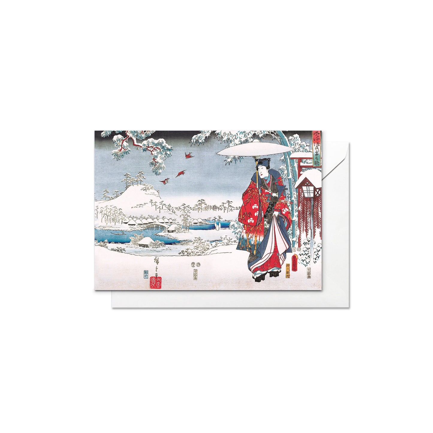 Japanese Ukiyo-e Art Greeting Cards Set of 10 - Christmas Card Xmas New Year Winter Woodblock Print Aesthetic Hiroshige Hokusai Haiku Basho