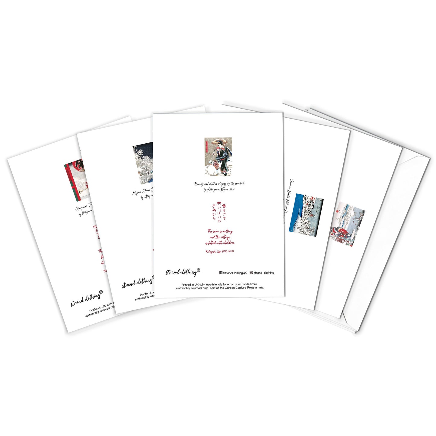 Japanese Ukiyo-e Art Greeting Cards Set of 10 - Christmas Card Xmas New Year Winter Woodblock Print Aesthetic Hiroshige Hokusai Haiku Basho