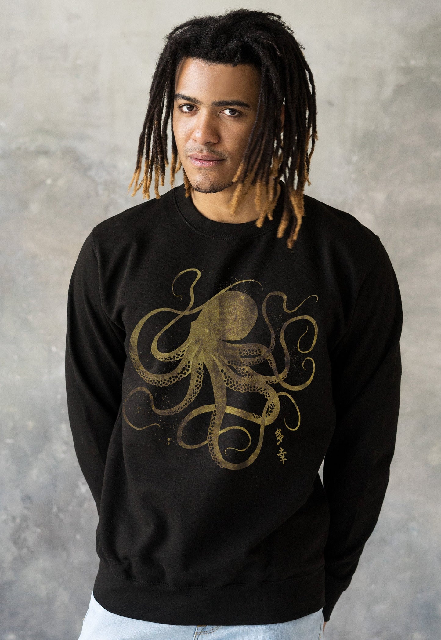 Octopus Japanese Calligraphy Sweatshirt Gyotaku Traditional Ukiyo-e Japan Kanji Anime Manga Kyoto Aesthetic Printed Womens Mens Jumper Top