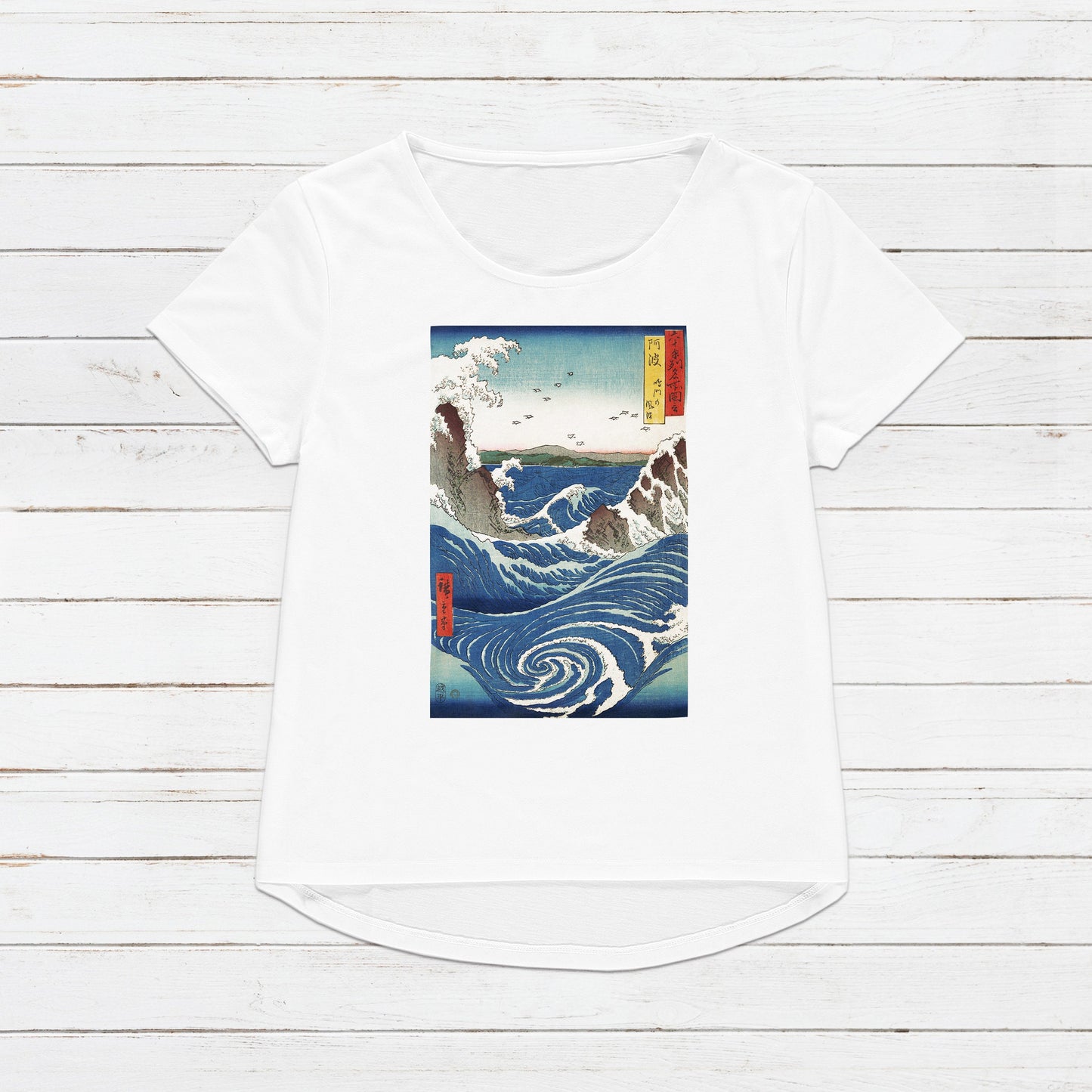 Japanese Ukiyo-e T Shirt Woodblock Art Hiroshige Awa Province Naruto Whirpools Print Japan Kanji Calligraphy Gifts Womens Mens Printed Tee