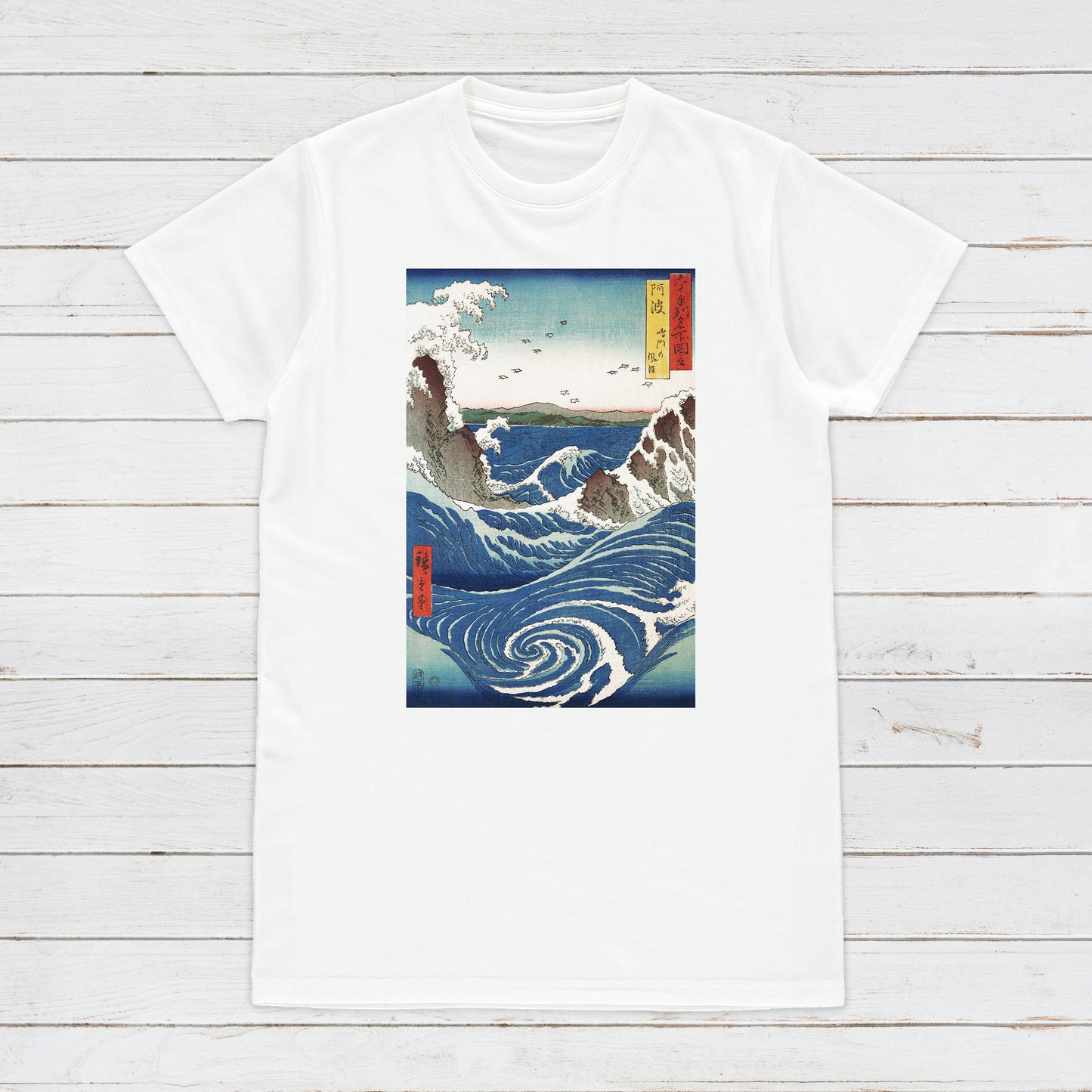 Japanese Ukiyo-e T Shirt Woodblock Art Hiroshige Awa Province Naruto Whirpools Print Japan Kanji Calligraphy Gifts Womens Mens Printed Tee