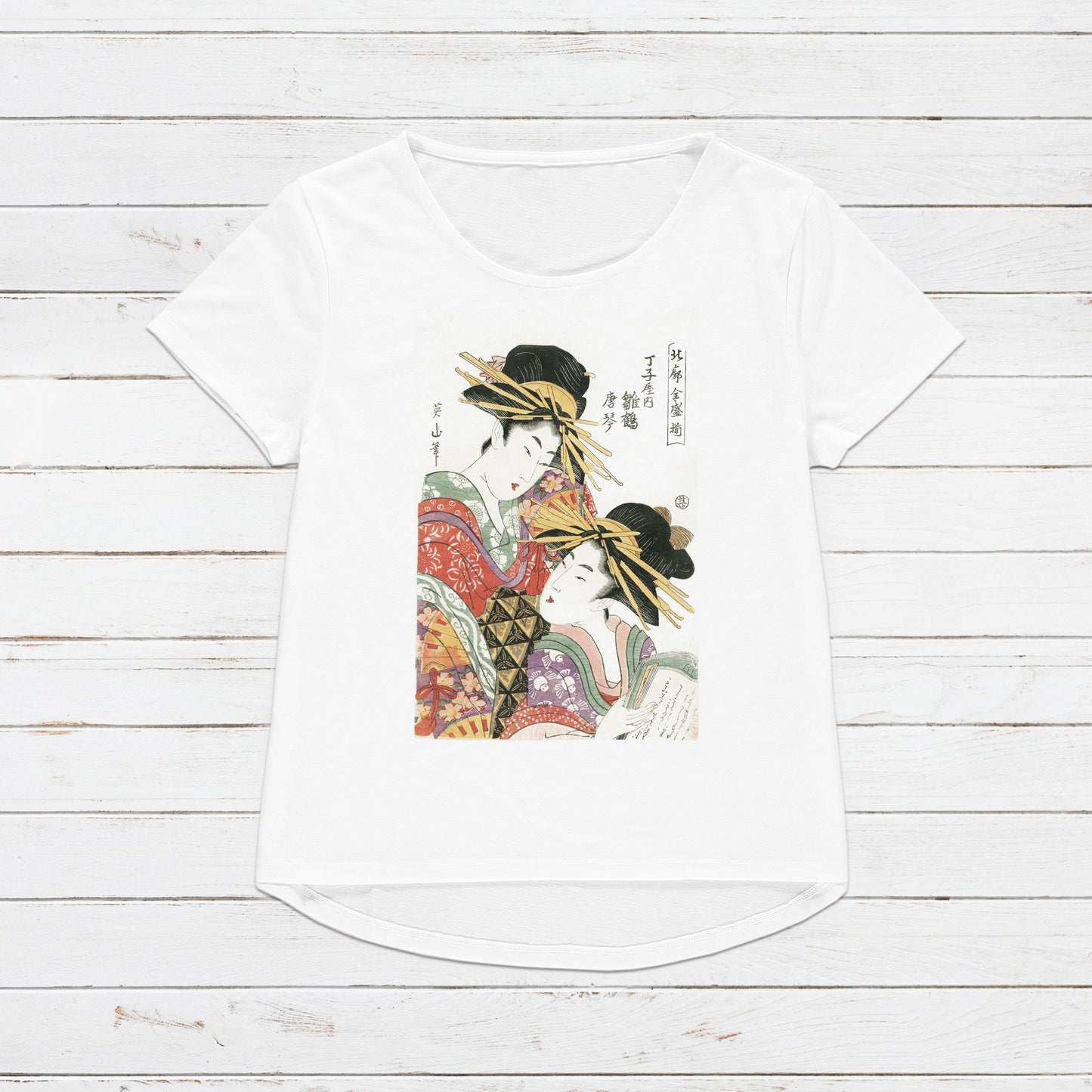 Japanese Ukiyo-e T Shirt Woodblock Art Kikugawa Eizan Geisha Maiko Tattoo Beautiful Japan Calligraphy Womens Mens Graphic Printed Tee Top