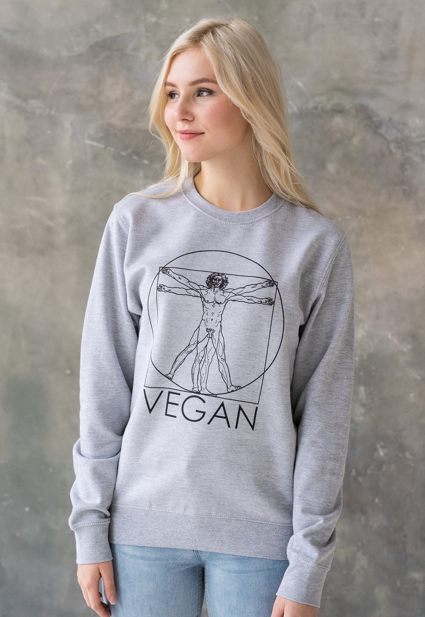 Vegan Sweatshirt Da Vinci Vitruvian Man Drawing Sketch Art Peace Slogan Geometric Plant Based Mens Womens Graphic Printed Jumper Pullover