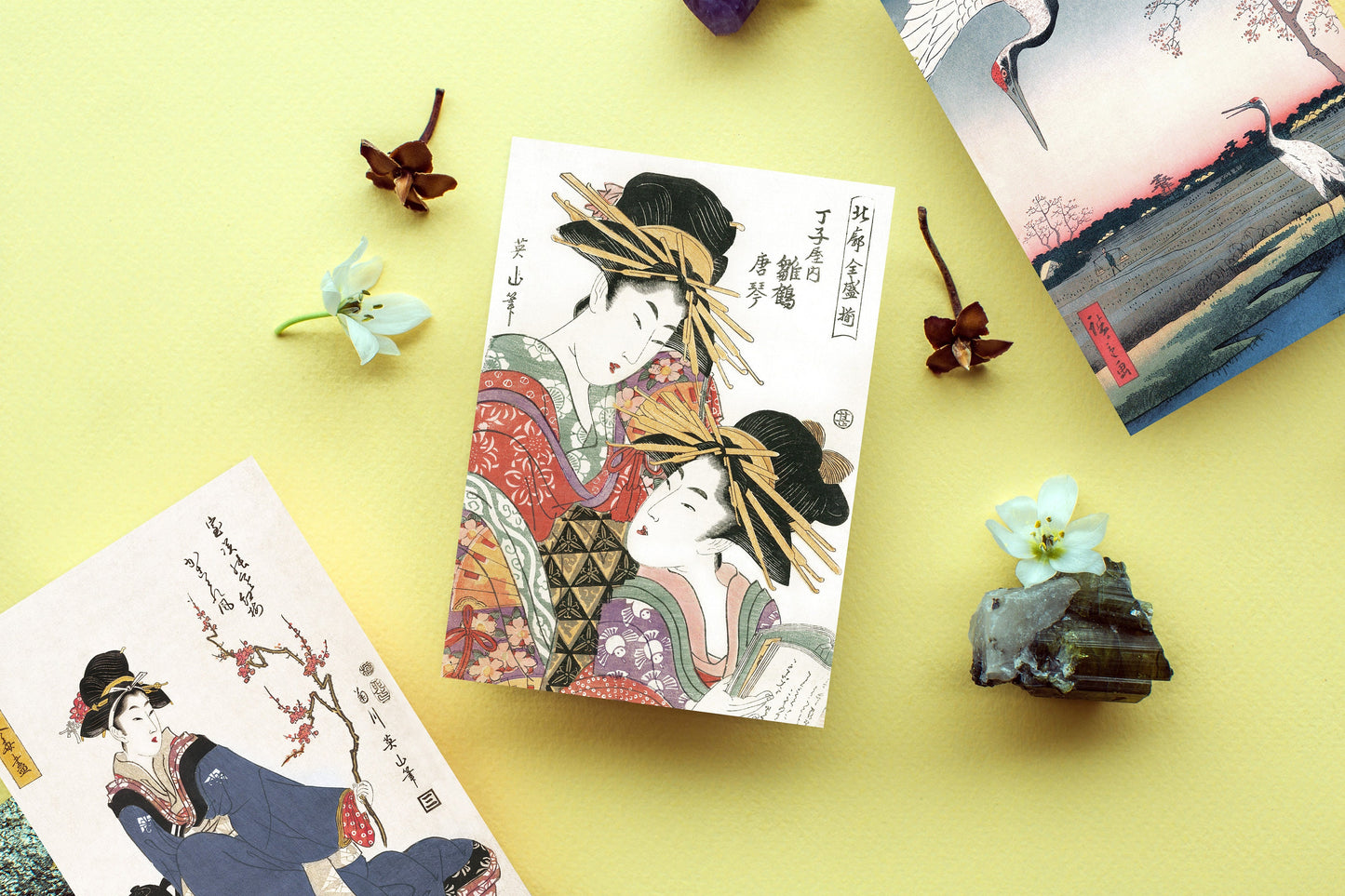 Japanese Ukiyo-e Art Postcards Set of 10 - Postcard Prints Pack Woodblock Art Print Aesthetic Hiroshige Hokusai Geisha Flowers Cards Gift