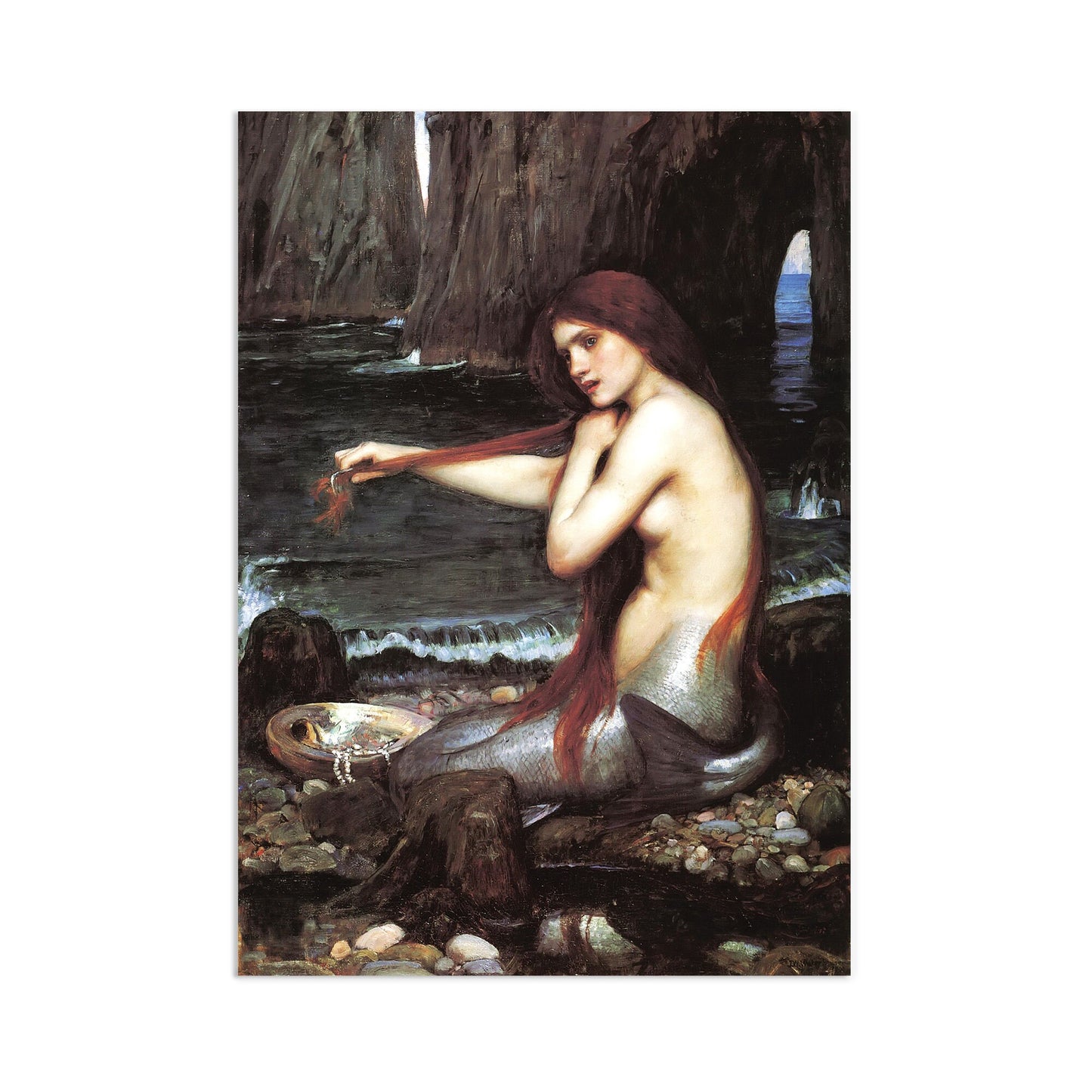 A Mermaid Wall Art Print Poster Pre-Raphaelite John William Waterhouse Classic Painting Elegant Room Decor Beautiful Pretty Aesthetic A3
