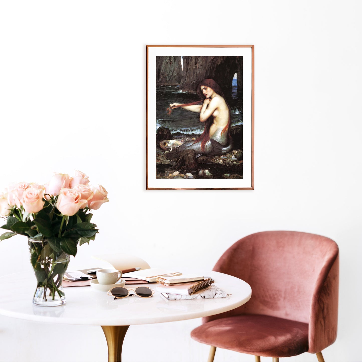 A Mermaid Wall Art Print Poster Pre-Raphaelite John William Waterhouse Classic Painting Elegant Room Decor Beautiful Pretty Aesthetic A3