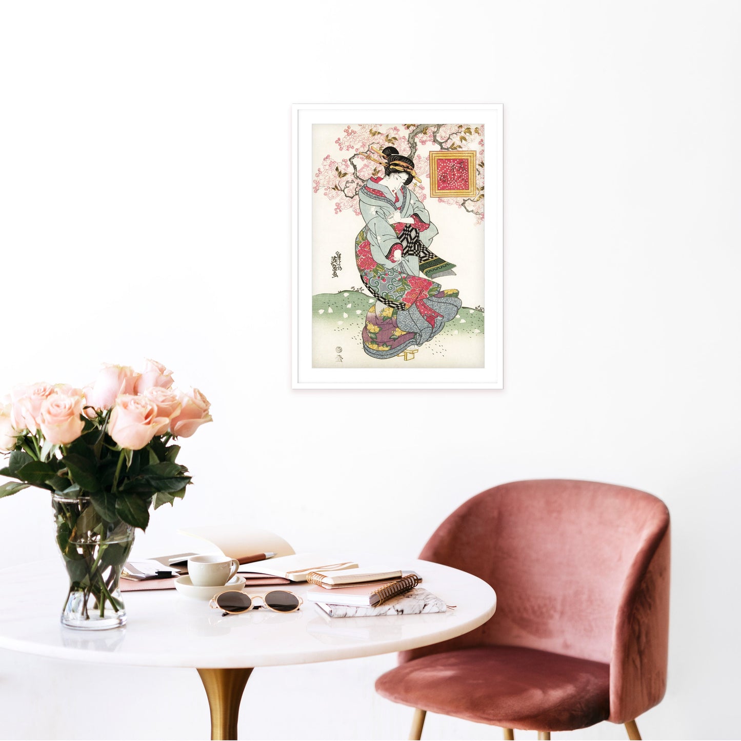 Japanese Ukiyo-e Art Print Poster Woodblock Wall Art Keisai Eisen Geisha Maiko Sakura Plum Blossom Tattoo Beautiful Japan Calligraphy Cute