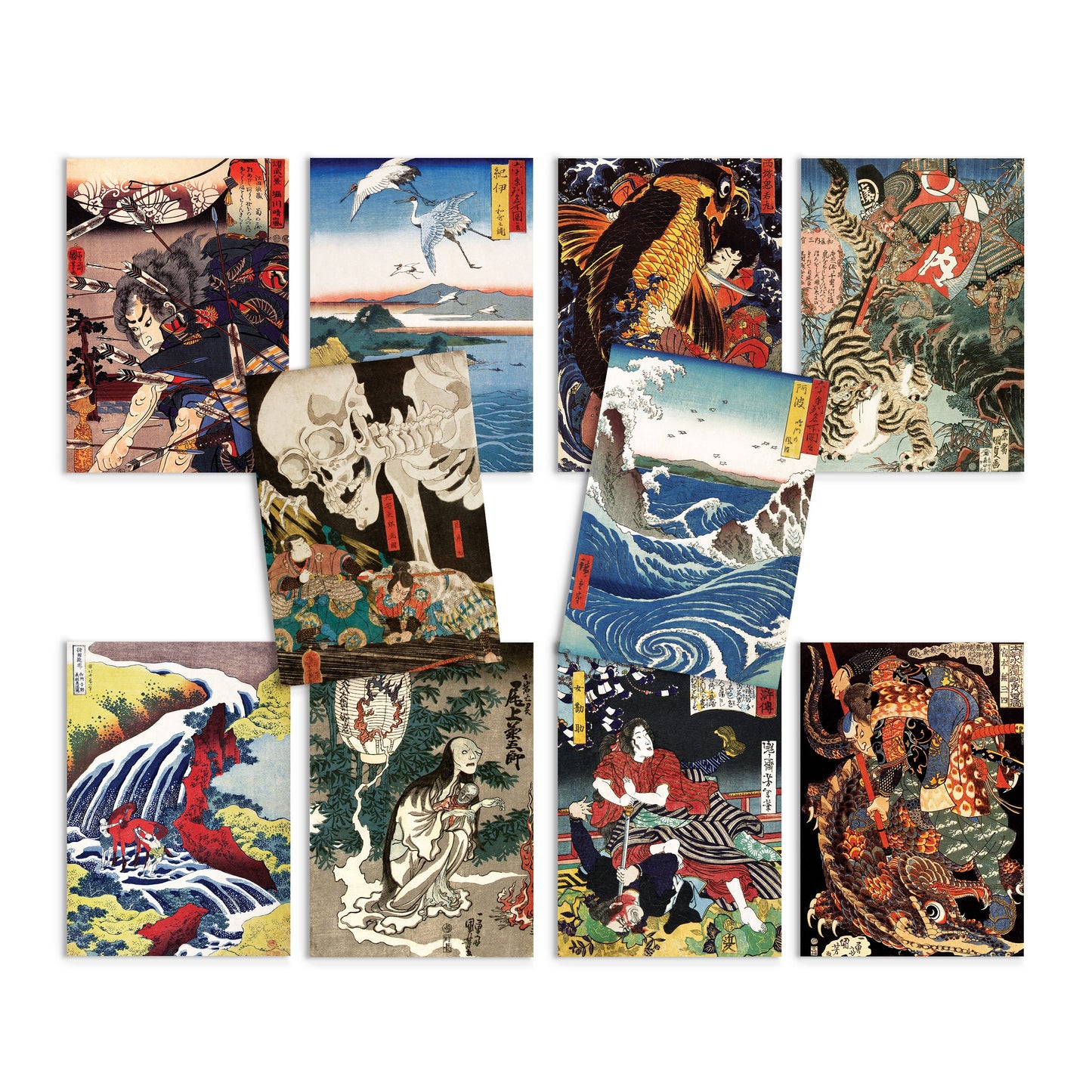 Japanese Ukiyo-e Art Postcards Set of 10 - Postcard Prints Pack Woodblock Art Print Aesthetic Hokusai Samurai Horror Geisha Cards Gift