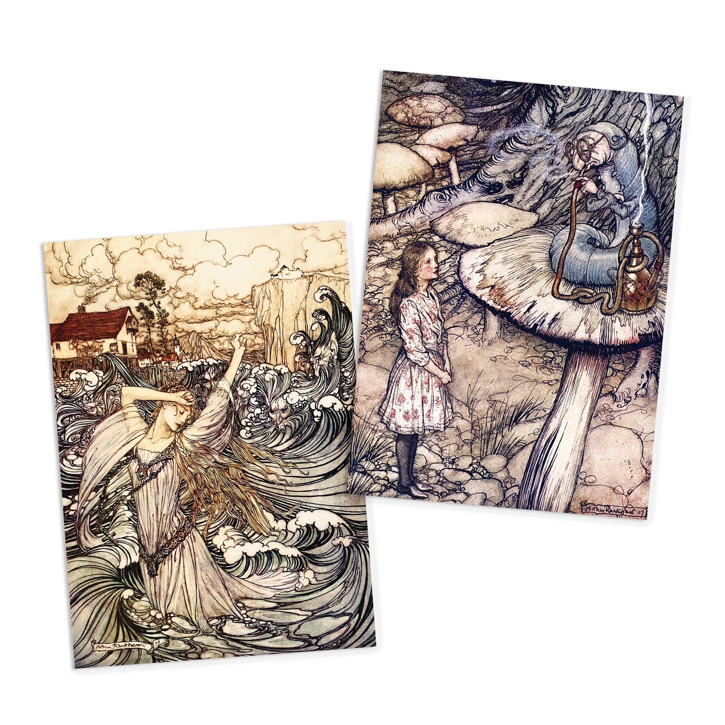 Fairy Tale Illustrations Art Postcards Set of 10 - Postcard Prints Pack Arthur Rackham Alice In Wonderland Fairies Fairy Mermaid Cards Gift