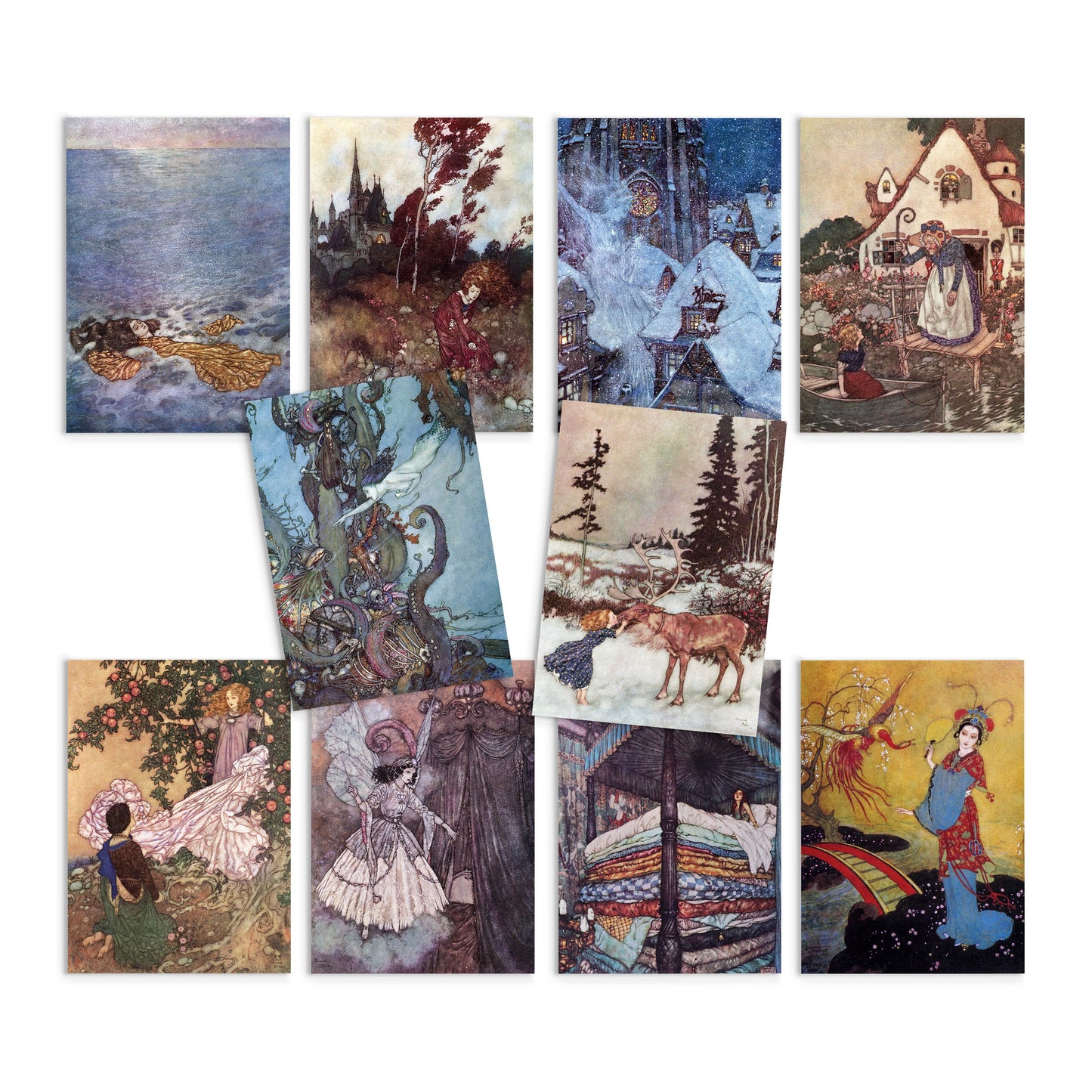 Fairy Tale Illustrations Art Postcards Set of 10 - Postcard Prints Pack Edmund Dulac Princess Pretty Beautiful Fairies Fairy Mermaid Cards