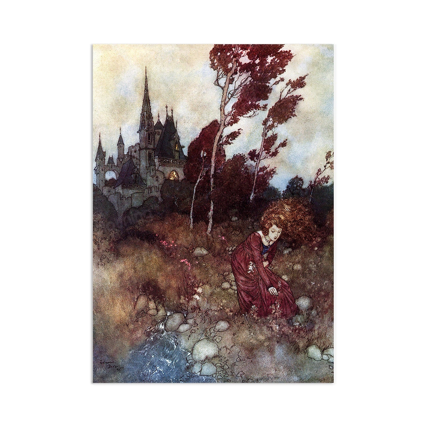 Quirky Vintage Art Print Poster Wall Antique Book Illustration Wind's Fairy Tale Edmund Dulac Princess Victorian Edwardian Beautiful Cute A3