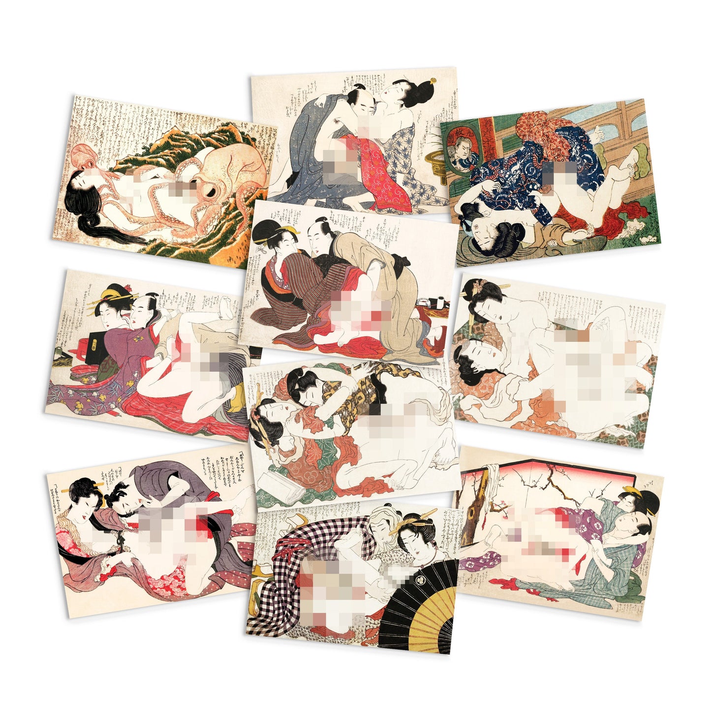 Shunga Erotic Japanese Ukiyo-e Art Postcards Set of 10 - Postcard Prints Pack Woodblock Art Print Hokusai Kitagawa Octopus Geisha Cards Gift