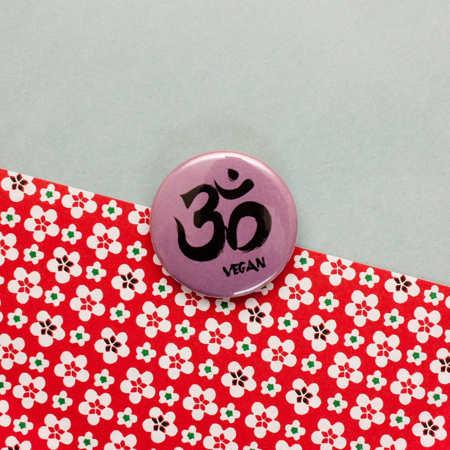 Om Vegan Badge Animal Liberation Rights Veggie Herbivore Sanskrit 38mm Pin Button Badge Gift Gifts Anti Meat Dairy Hunt Sabs Saboteurs