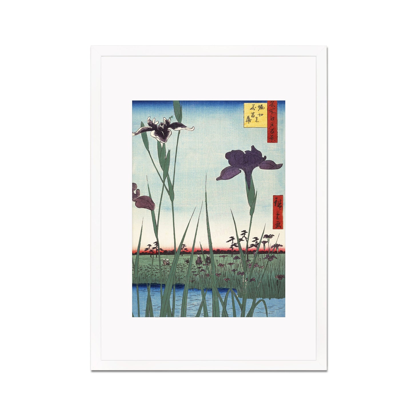 Japanese Art Print Poster Woodblock Ukiyo-e Framed Mounted Wall Hiroshige Iris Irises Flower Floral Geisha Bijin Beautiful Calligraphy A2 A3