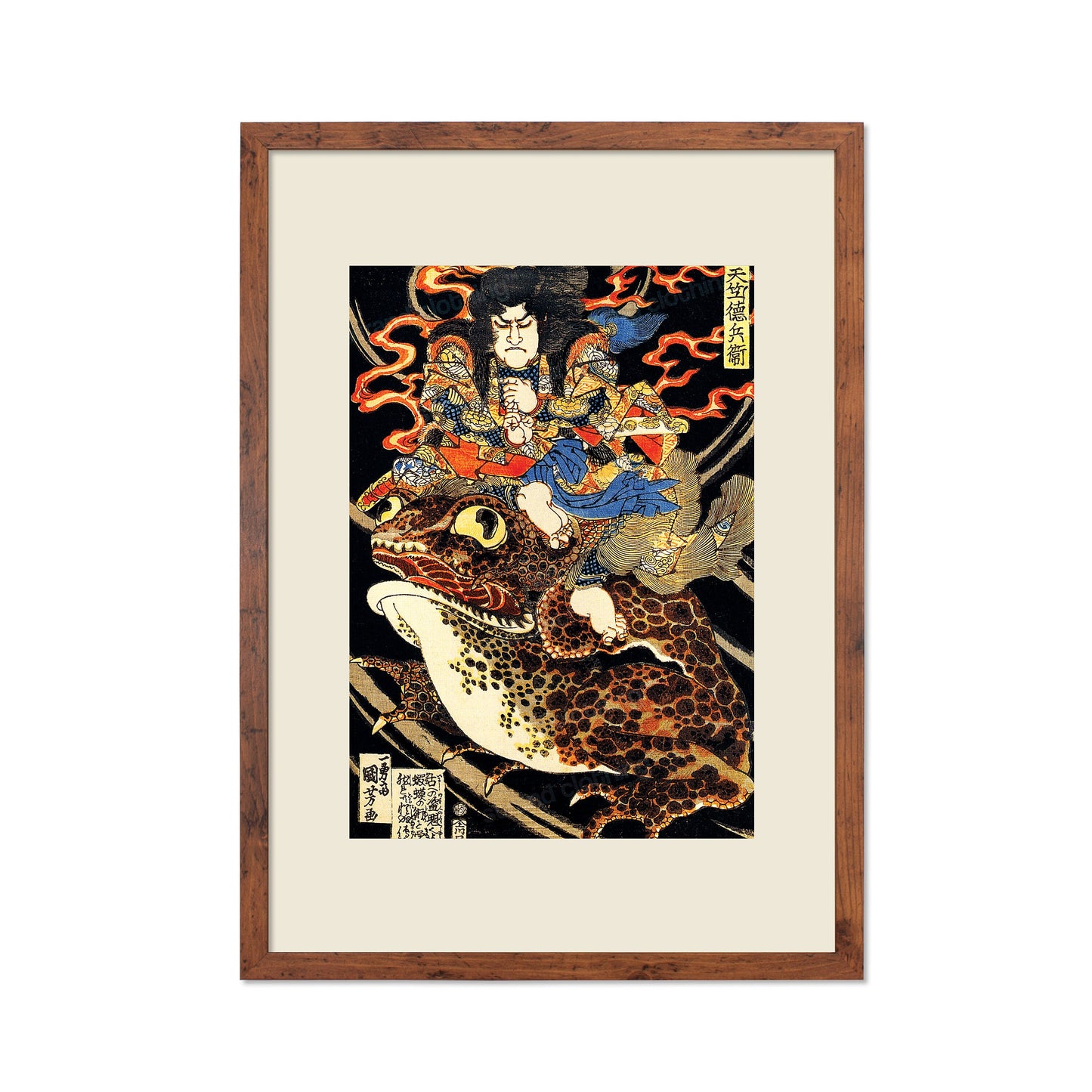 Japanese Samurai Art Print Poster Woodblock Ukiyo-e Style Framed Mounted Wall Utagawa Kuniyoshi Samurai Toad Horror Monster Frog Japan A3 A2