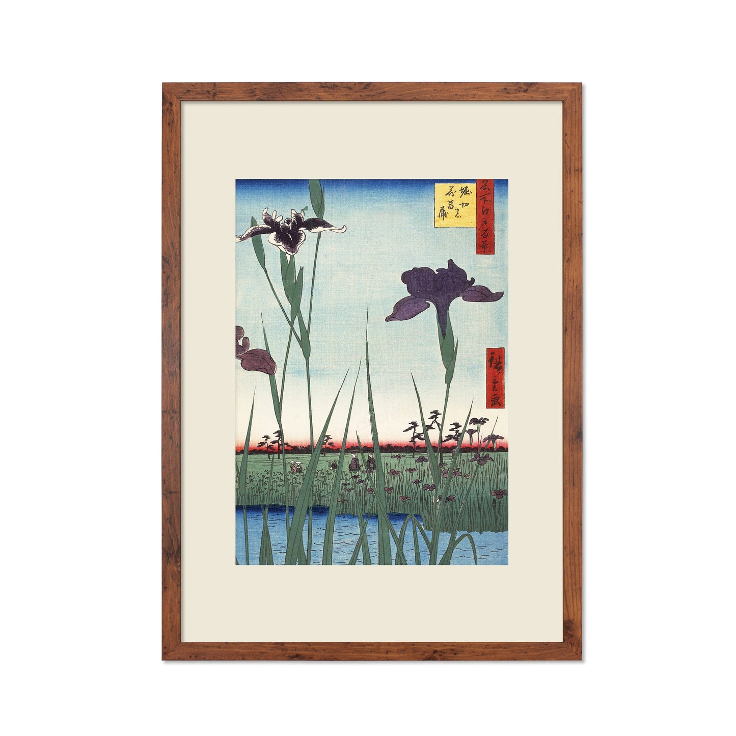 Japanese Art Print Poster Woodblock Ukiyo-e Framed Mounted Wall Hiroshige Iris Irises Flower Floral Geisha Bijin Beautiful Calligraphy A2 A3