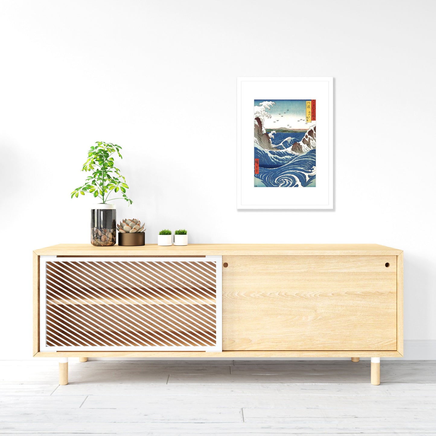Japanese Art Print Poster Woodblock Ukiyo-e Framed Mounted Wall Whirlpools Hiroshige Utagawa Landscape Beautiful Pretty Calligraphy A2 A3