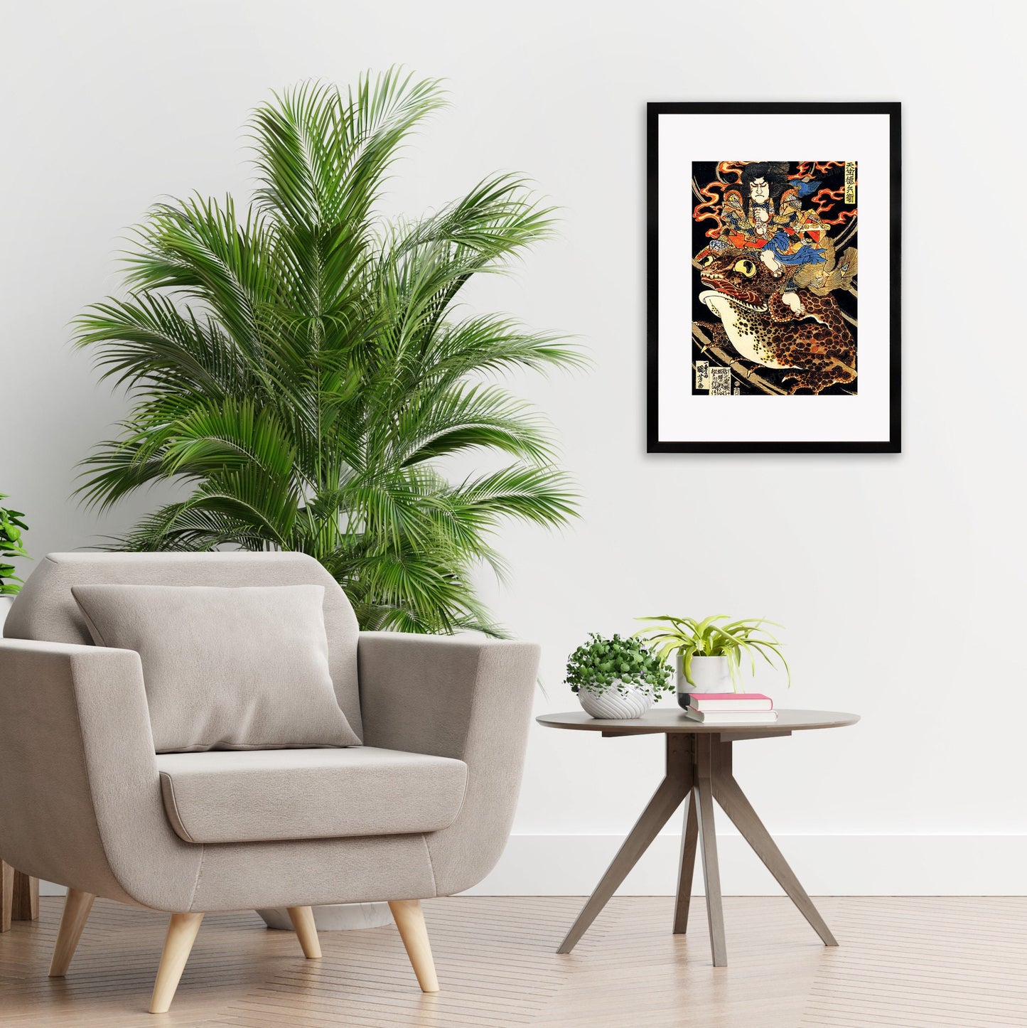 Japanese Samurai Art Print Poster Woodblock Ukiyo-e Style Framed Mounted Wall Utagawa Kuniyoshi Samurai Toad Horror Monster Frog Japan A3 A2