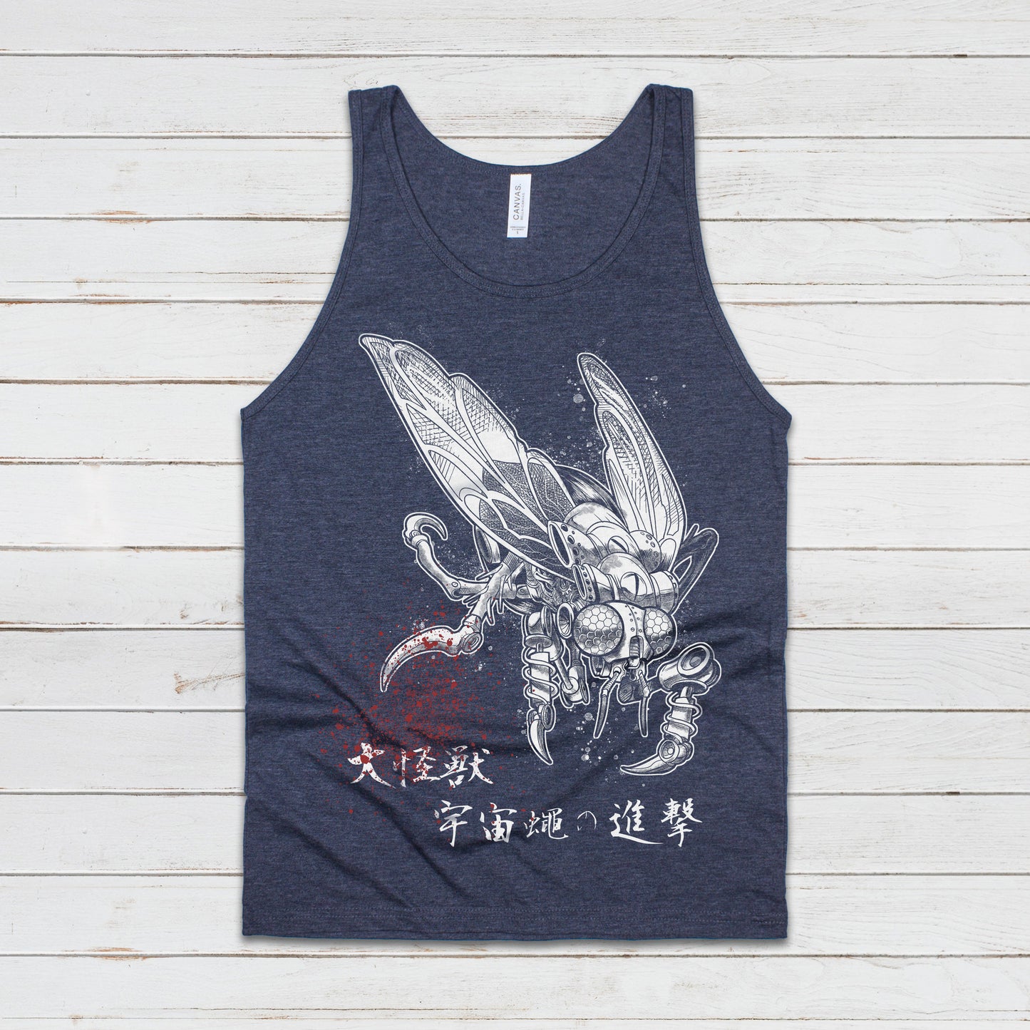 Japanese Robot Fly Invasion Tank Top Kaiju Anime Print Monster Horror Martial Arts Samurai Geek Sci Fi B Movie Womens Mens Printed Vest Cami
