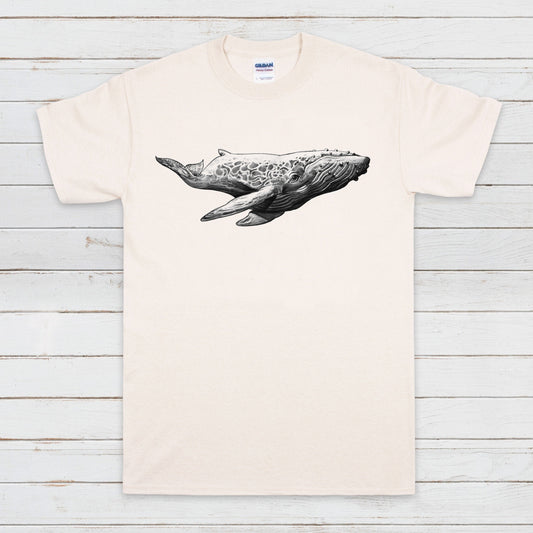 Humpback Whale T Shirt Traditional Art Pencil Drawing Design Print Blue Orca Earth Planet Ocean Sea Vegan Mens Womens Unisex Printed Tee