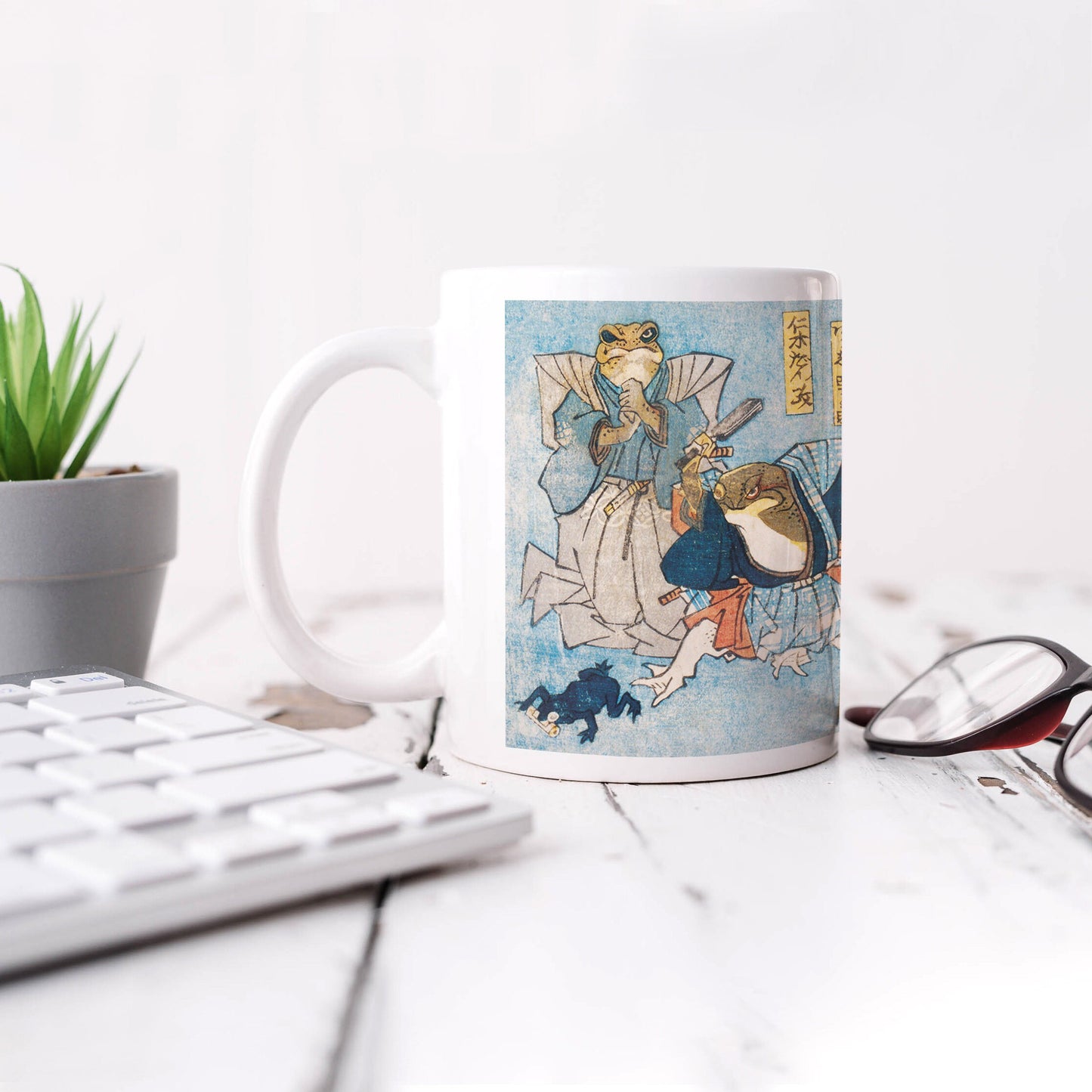 Japanese Ukiyo-e Art Mug Cup with a Box Boxed Woodblock Print Utagawa Kuniyoshi Samurai Ninja Frogs Sword Kawaii Martial Arts Japan Gift