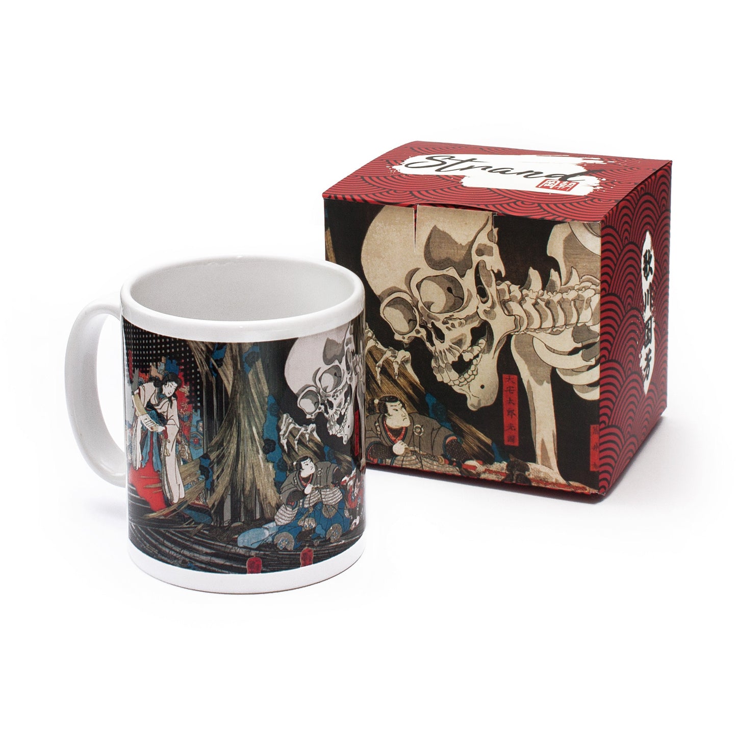 Japanese Ukiyo-e Art Mug Cup with a Box Boxed Woodblock Print Utagawa Kuniyoshi Mitsukuni and Skeleton Spectre Monster Horror Japan Gift