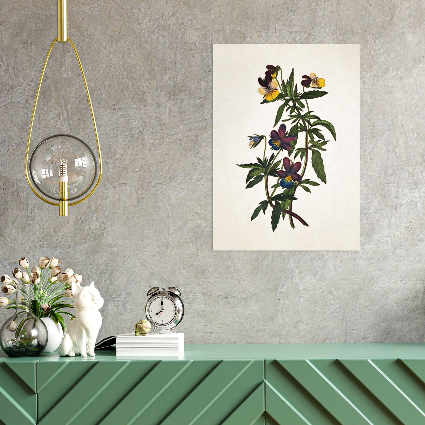 Antique Botanical Art Print Poster Vintage Wall Art Flowers Floral Pansy Violets Nature Leaf Plant Illustration Victorian Beautiful A3