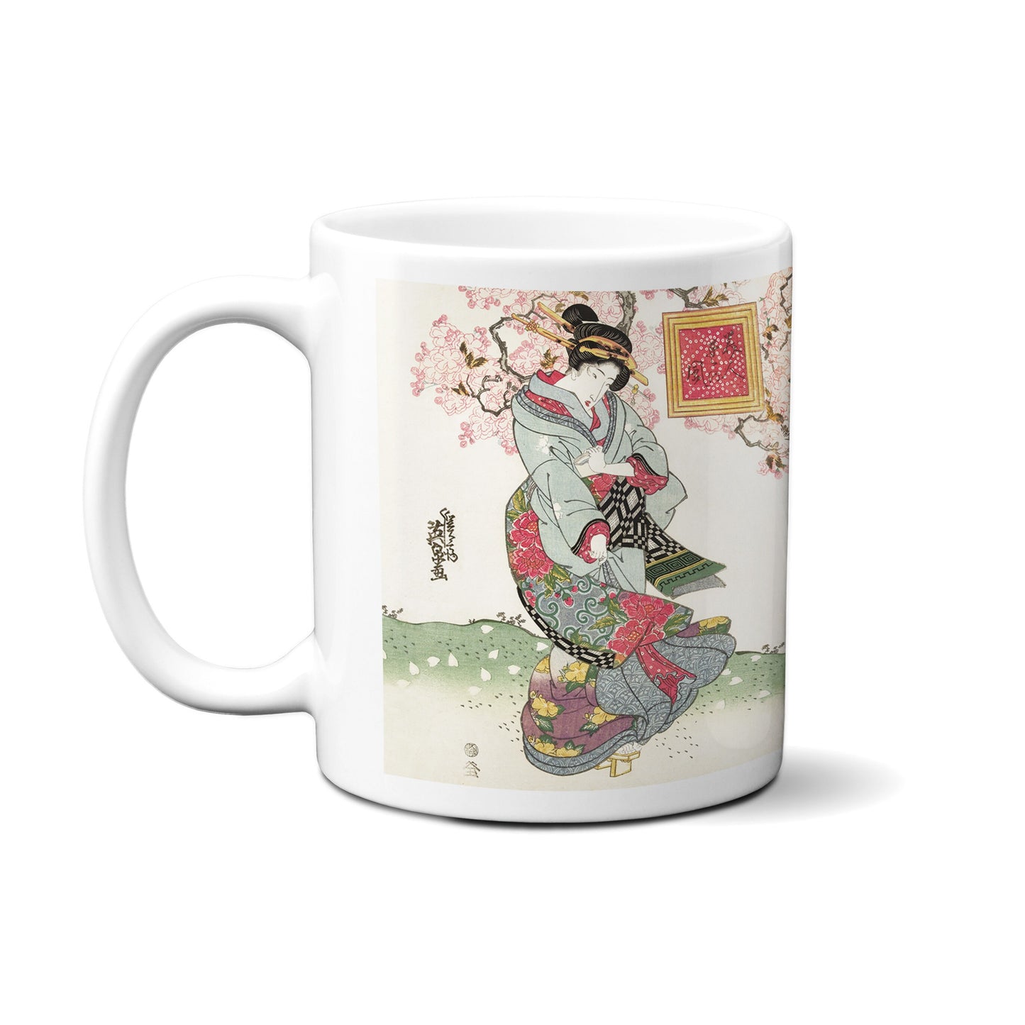 Japanese Ukiyo-e Art Mug Cup with a Box Boxed Woodblock Print Keisai Eisen Bijin Geisha Maiko Kimono Beautiful Cute Kawaii Japan Gift