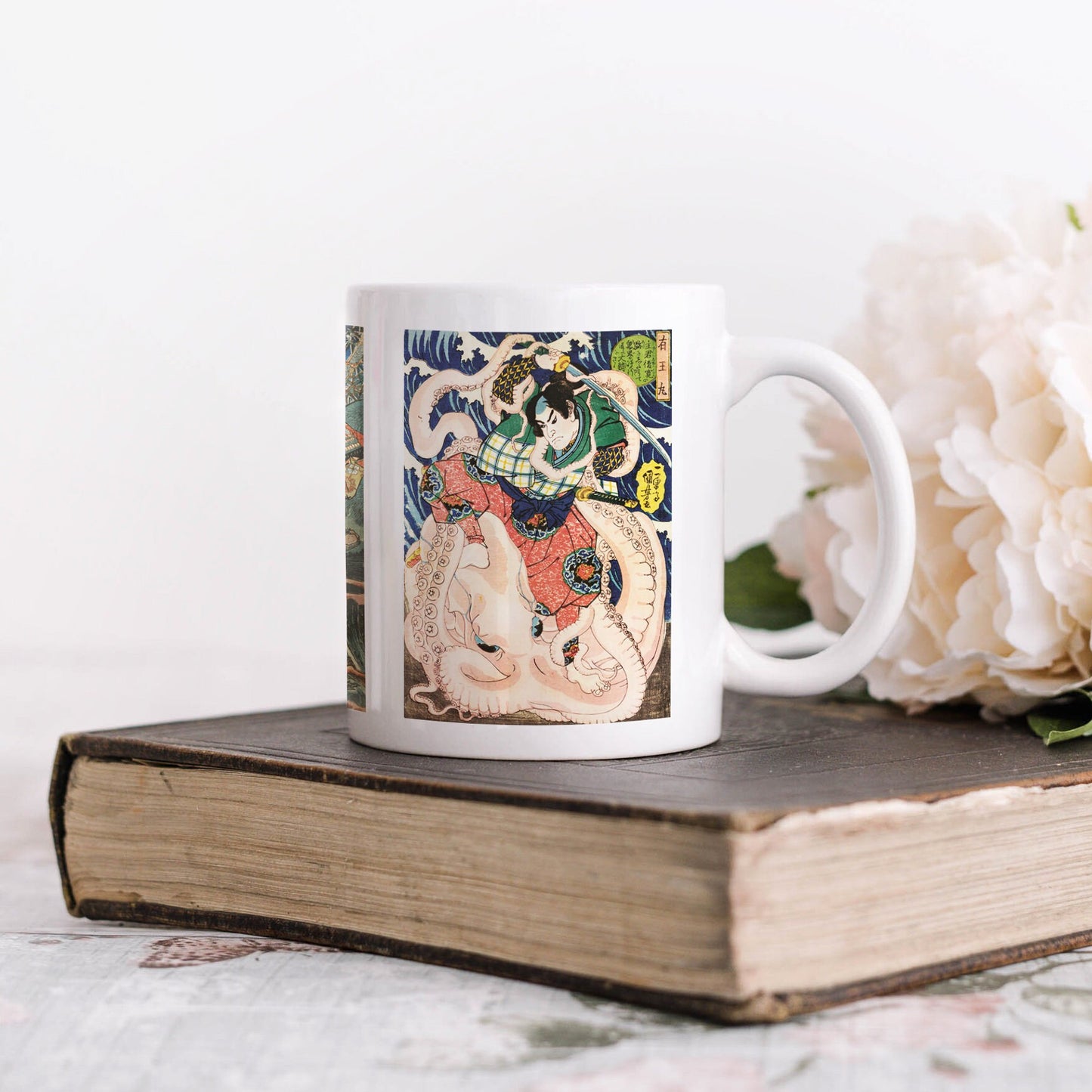 Japanese Ukiyo-e Art Mug Cup with Box Boxed Woodblock Print Utagawa Kuinyoshi Octopus Tiger Koi Carp Samurai Warrior Monster Japan Gift Set