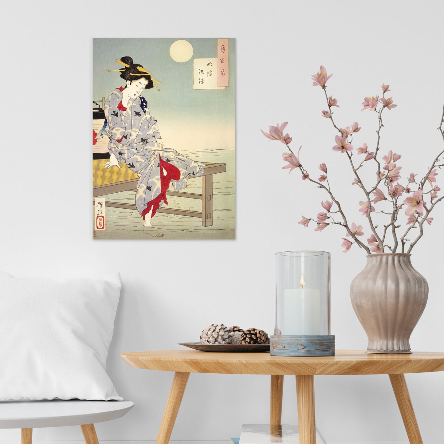 Japanese Ukiyo-e Art Print Poster Woodblock Wall Art Tsukioka Yoshitoshi Geisha Maiko Kimono Blossom Tattoo Beautiful Japan Calligraphy A3