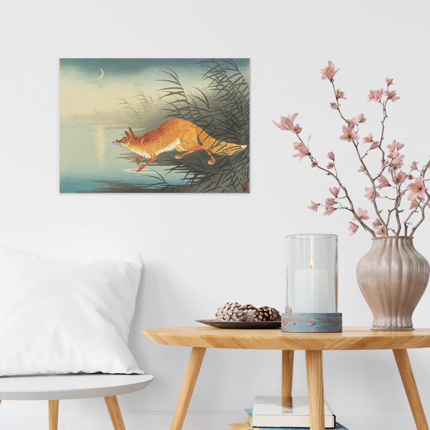 Japanese Ukiyo-e Art Print Poster Woodblock Wall Art Koson Shoson Fox Kitsune Night Moon Tattoo Beautiful Japan Calligraphy Nature Calm A3