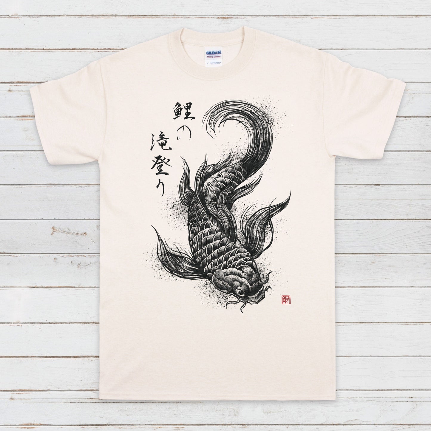 Koi Carp Japanese Calligraphy T Shirt Gyotaku Traditional Art Japan Kanji Print Yoga Martial Arts Dragon Samurai Mens Womens Printed Tee Top