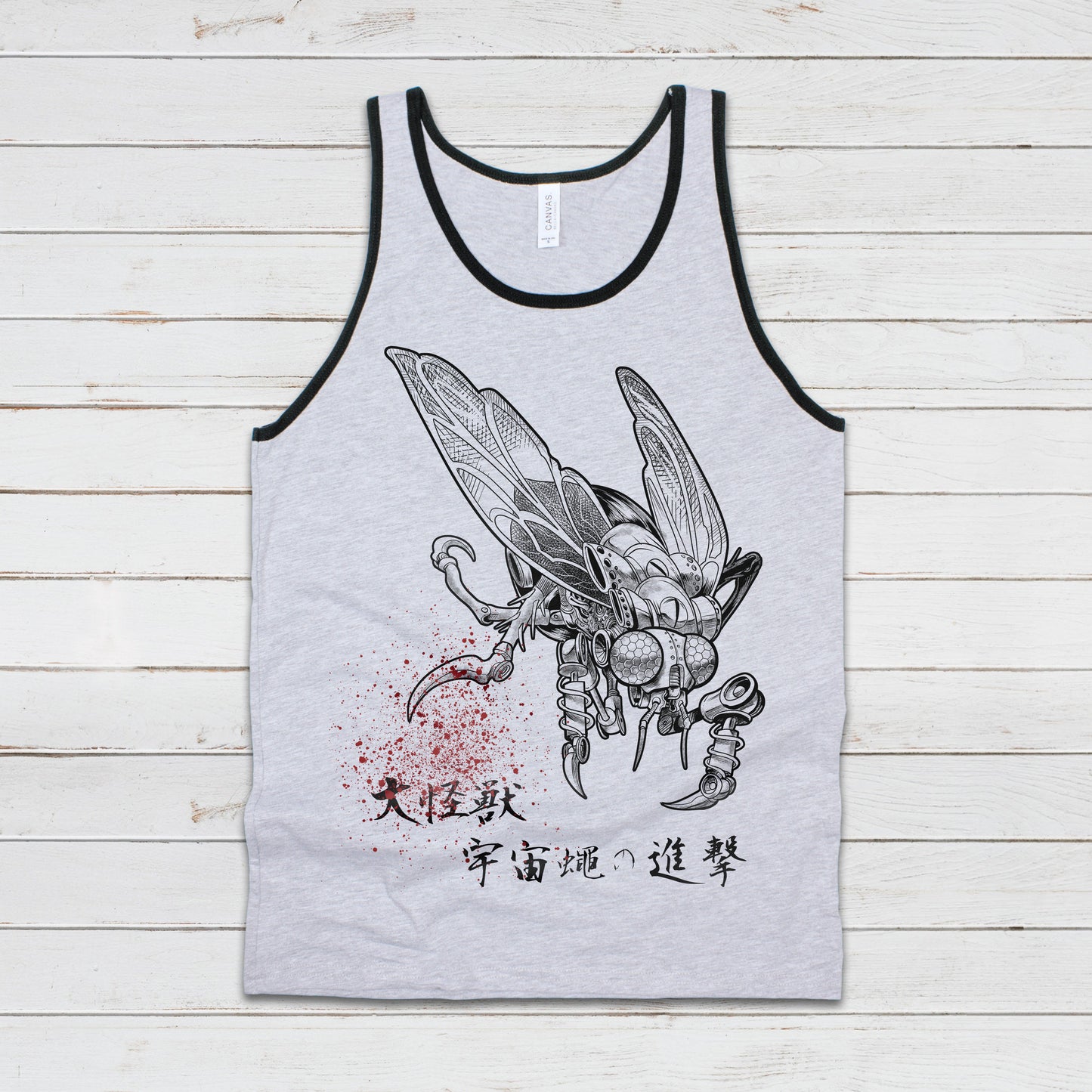 Japanese Robot Fly Invasion Tank Top Kaiju Anime Print Monster Horror Martial Arts Samurai Geek Sci Fi B Movie Womens Mens Printed Vest Cami