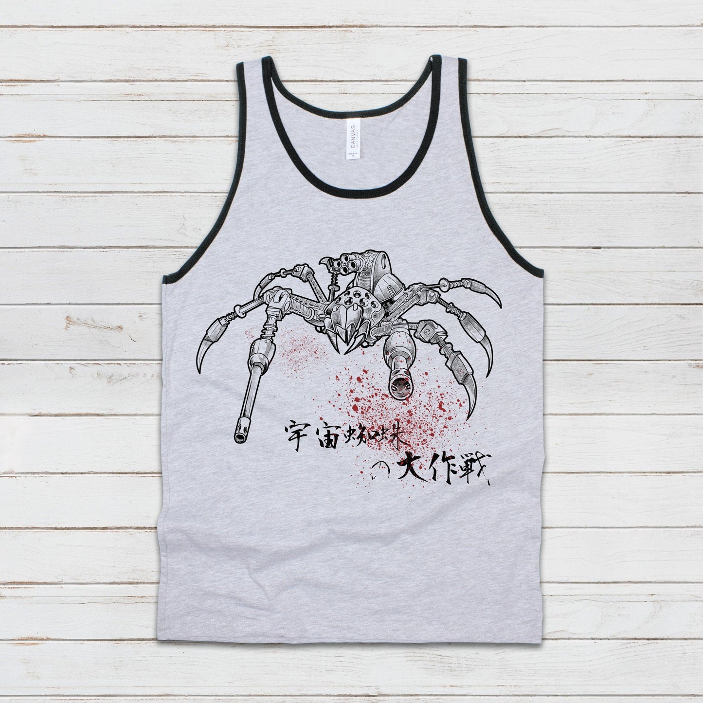 Japanese Robot Spider Attack Tank Top Kaiju Anime Monster Horror Martial Arts Samurai Geek Sci Fi B-Movie Womens Mens Printed Vest Cami Tee