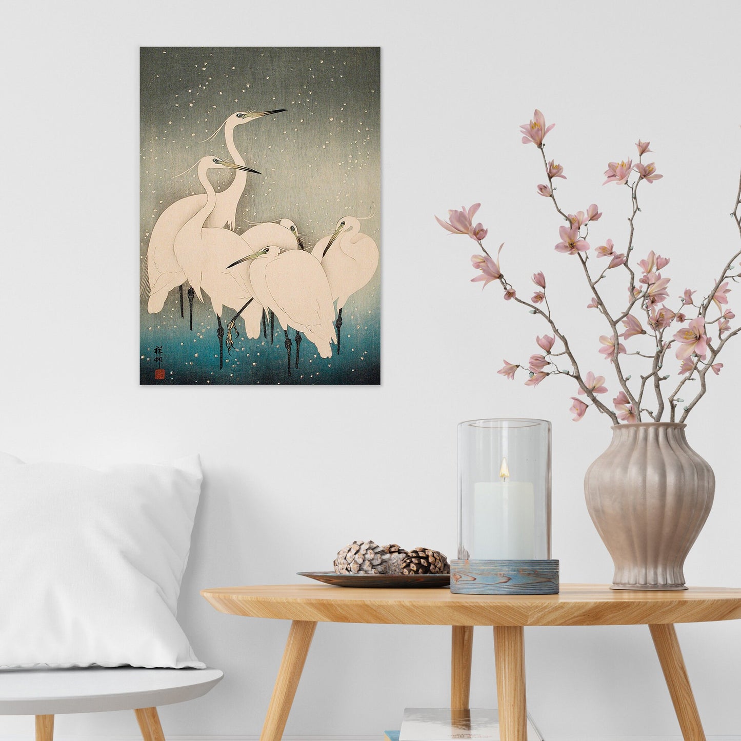 Japanese Ukiyo-e Art Print Poster Woodblock Wall Art Koson Shoson Heron Crane Egret Bird Tattoo Beautiful Kacho-e Calligraphy Nature Calm A3