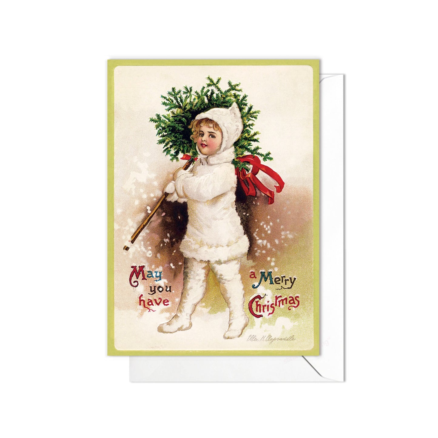 Victorian Greeting Cards Christmas Card Set Xmas Tree New Year Winter Edwardian British Vintage Old Retro Santa Girl Cute Unique - T56