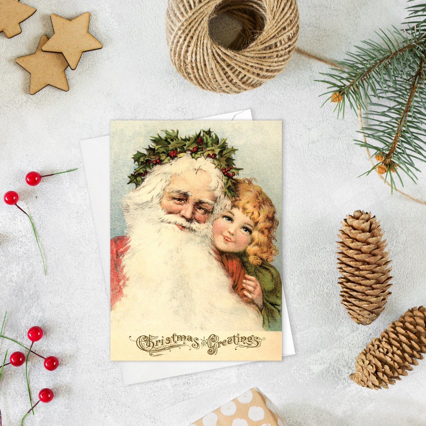 Victorian Greeting Cards Christmas Card Set Xmas Tree New Year Winter Edwardian English British Vintage Retro Santa Angel Cute Unique Pretty