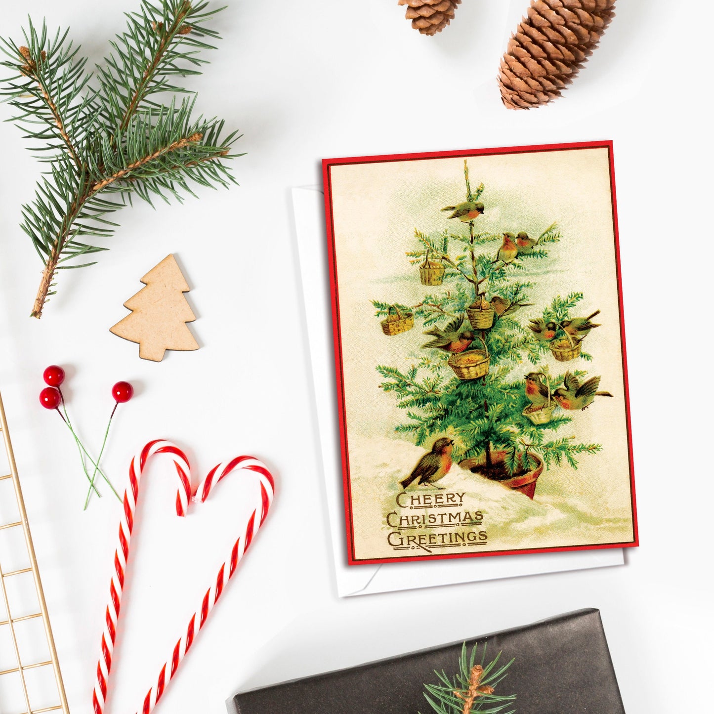 Victorian Greeting Cards Christmas Card Set of 10 Xmas Tree New Year Winter Edwardian English British Vintage Retro Santa Angel Cute Unique
