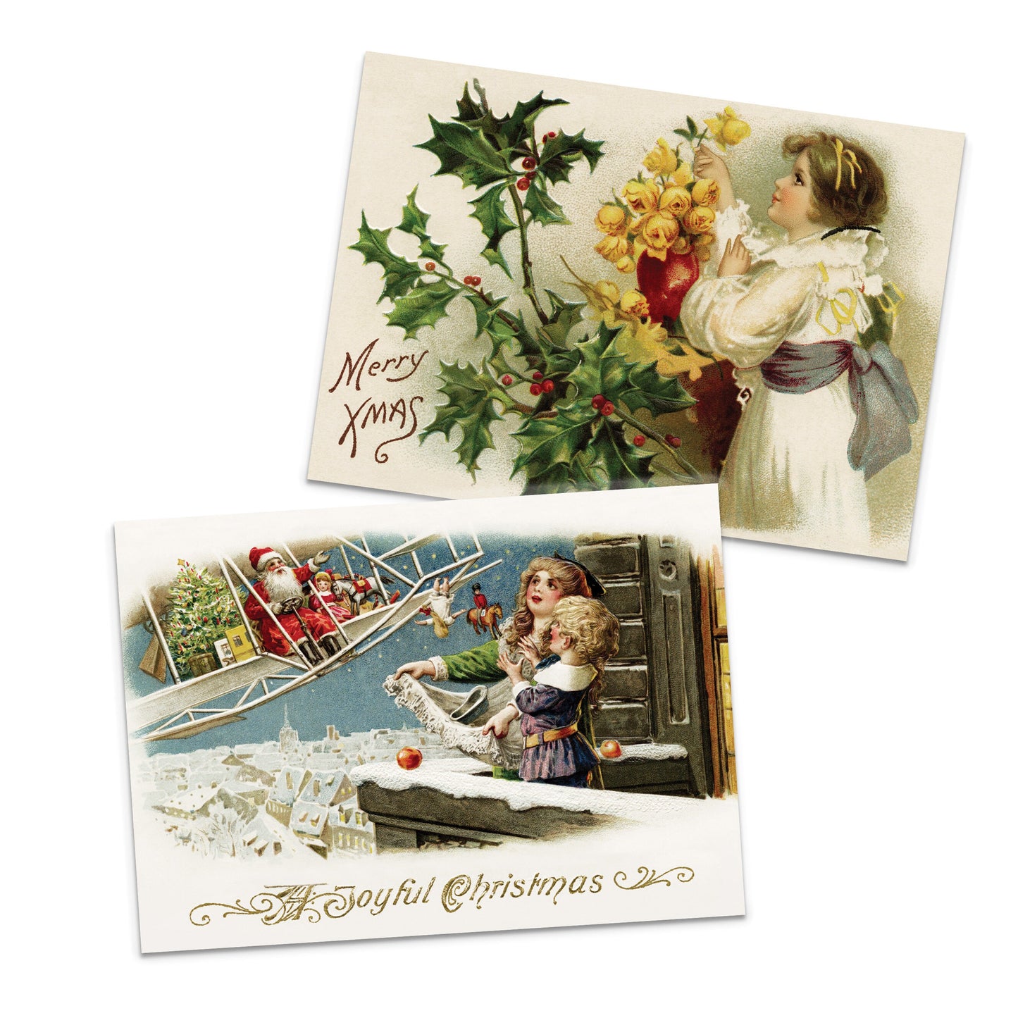 Victorian Greeting Cards Christmas Card Set of 10 Xmas Tree New Year Winter Edwardian English British Vintage Retro Santa Angel Cute Quirky