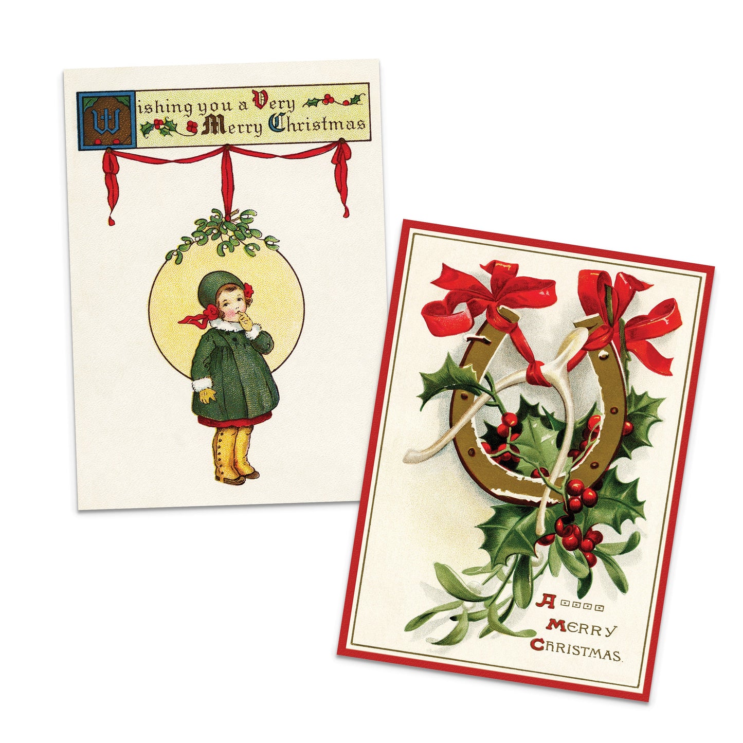 Victorian Greeting Cards Christmas Card Set of 10 Xmas Tree New Year Winter Edwardian English British Vintage Retro Santa Angel Cute Quirky