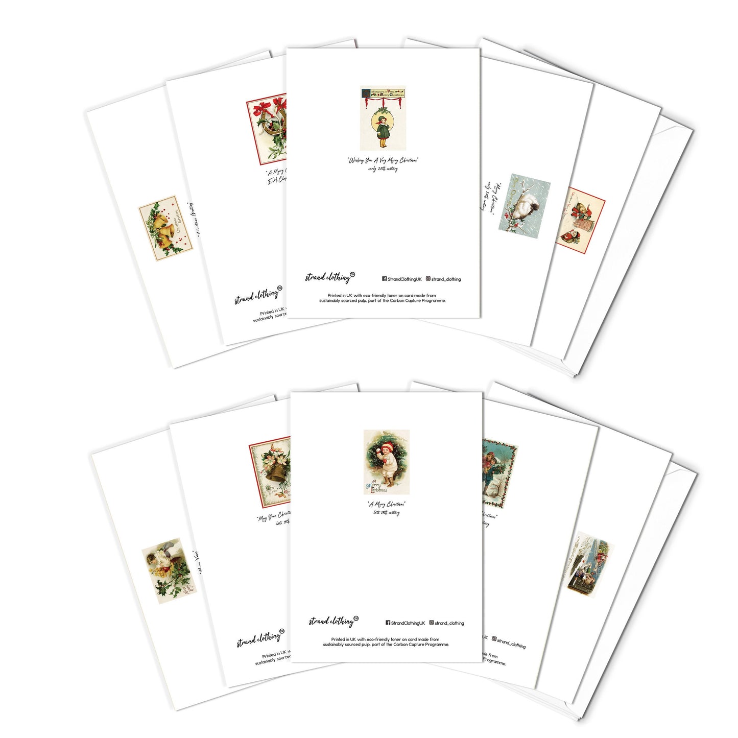 Victorian Greeting Cards Christmas Card Set of 10 Xmas Tree New Year Winter Edwardian English British Vintage Retro Santa Angel Cute Quirky