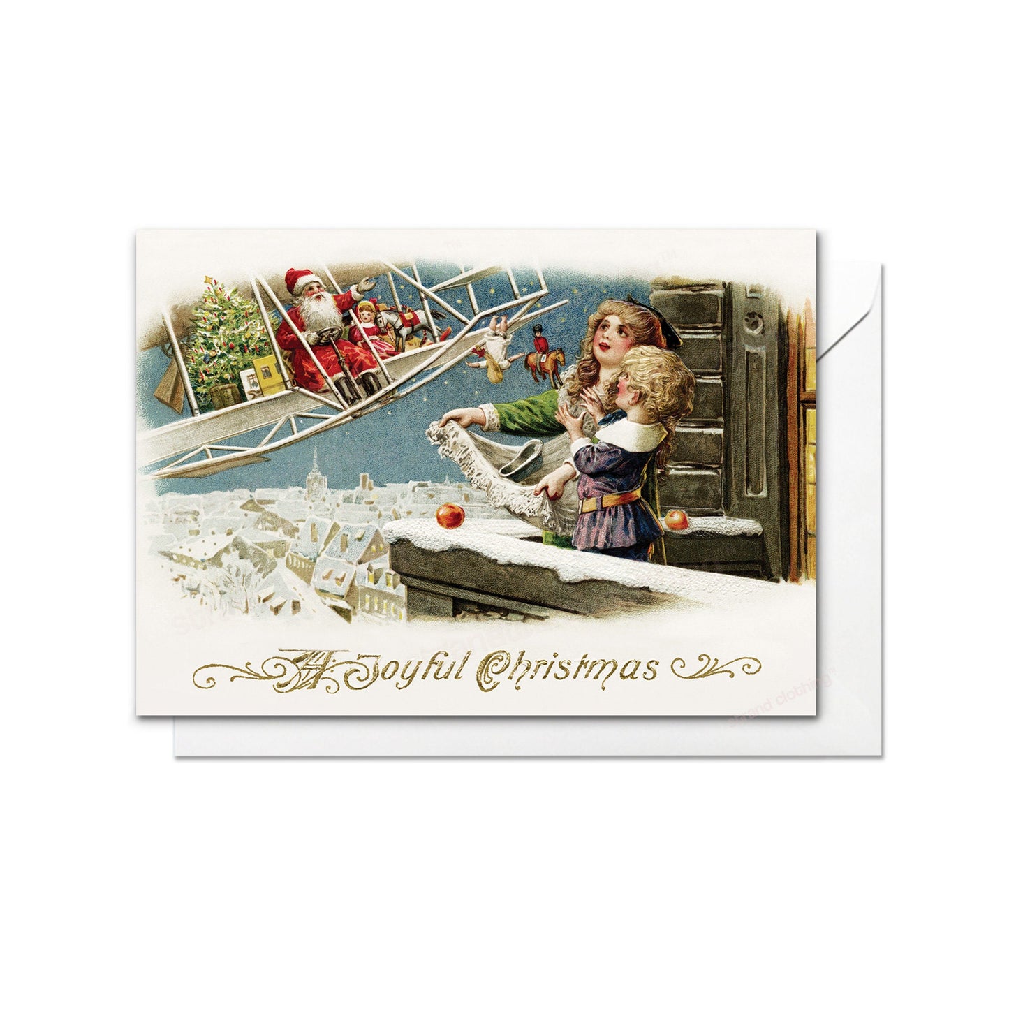 Victorian Greeting Cards Christmas Card Xmas Tree New Year Winter Edwardian Vintage Antique Retro Airplane Santa Pretty Cute Family - A02