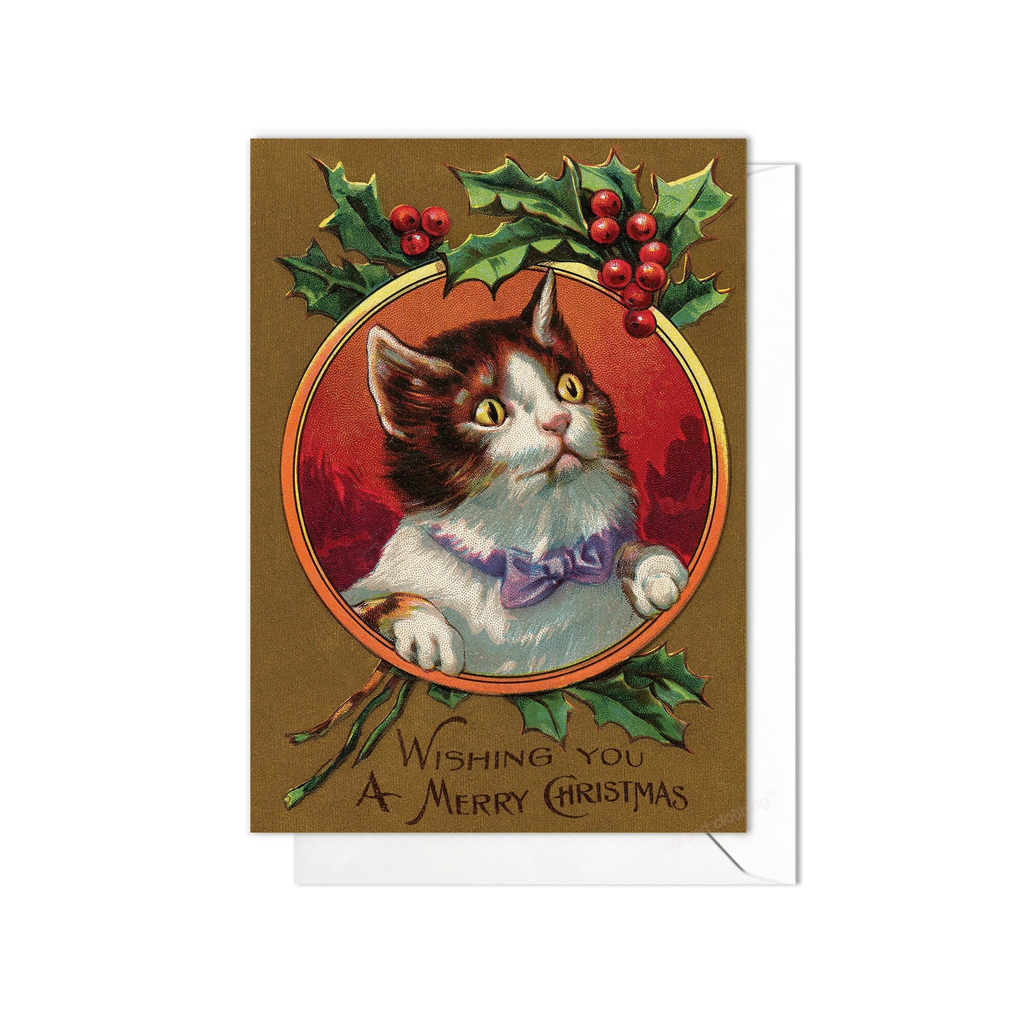 Victorian Greeting Cards Christmas Card Set Xmas Tree New Year Winter Edwardian Vintage Antique Retro Cats Kitten Kawaii Kitsch Cute - P88